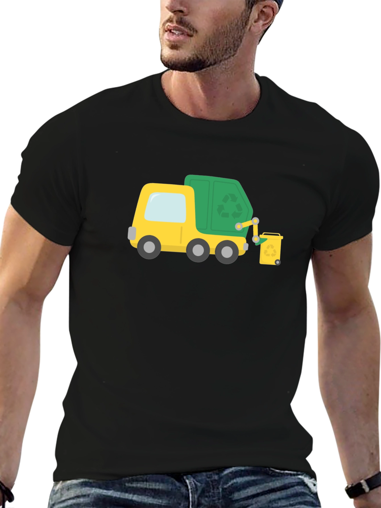Black Garbage Truck Cartoon Black T-Shirt view 6