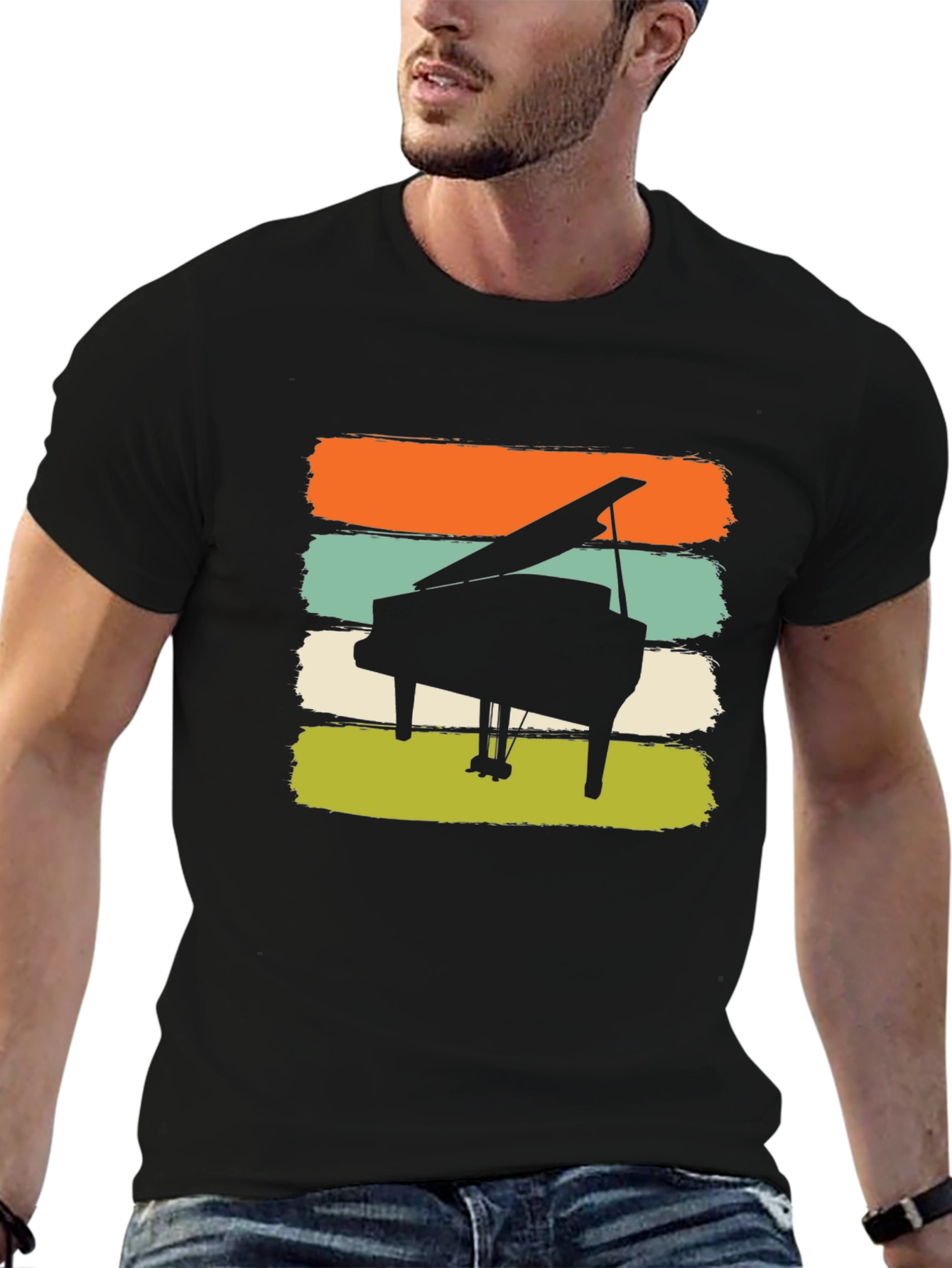Black Retro Piano Graphic Tee - Music Lover's Shirt view 6