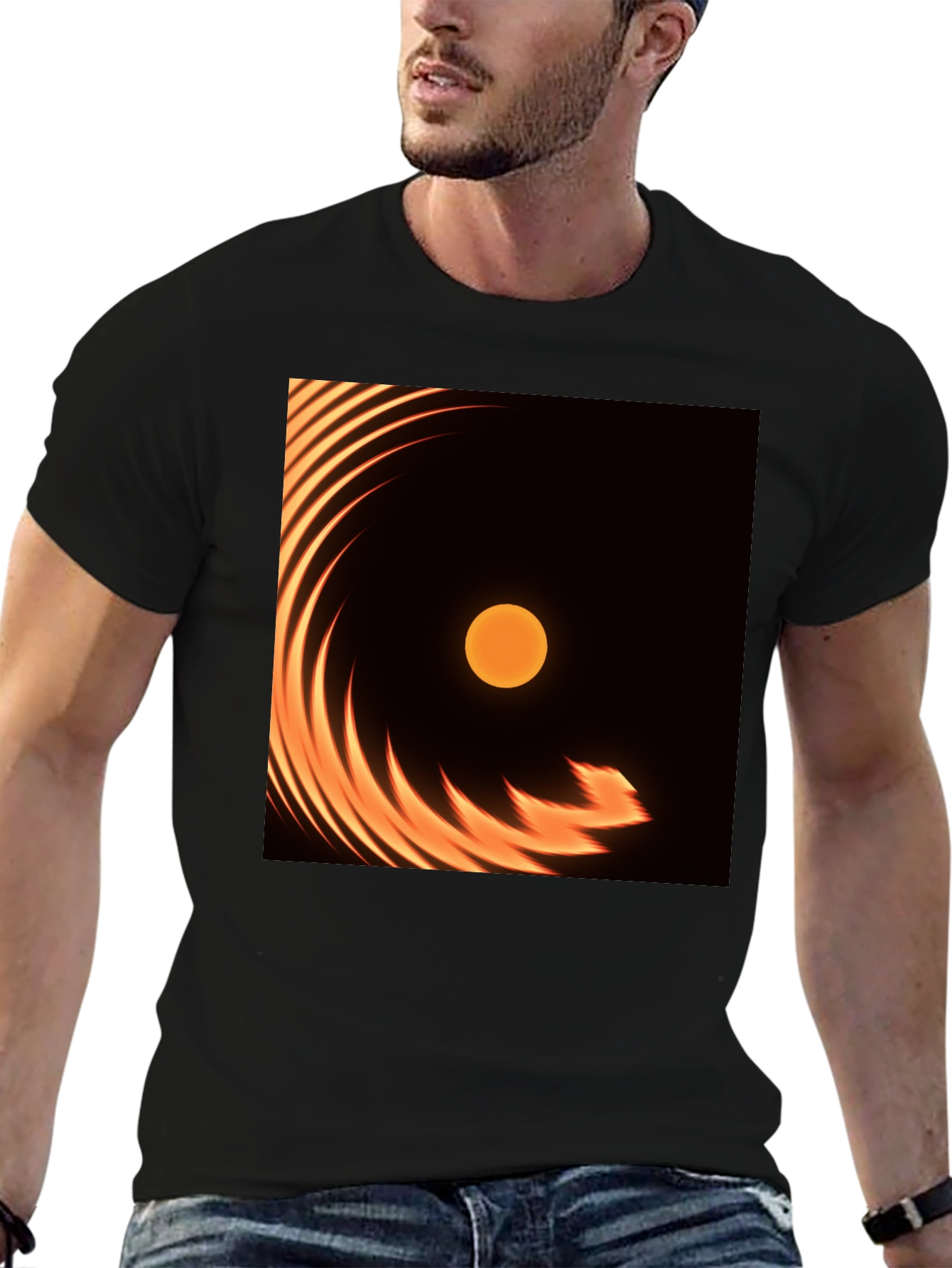 Black Fiery Sun Graphic Tee - Black Cotton Blend view 6