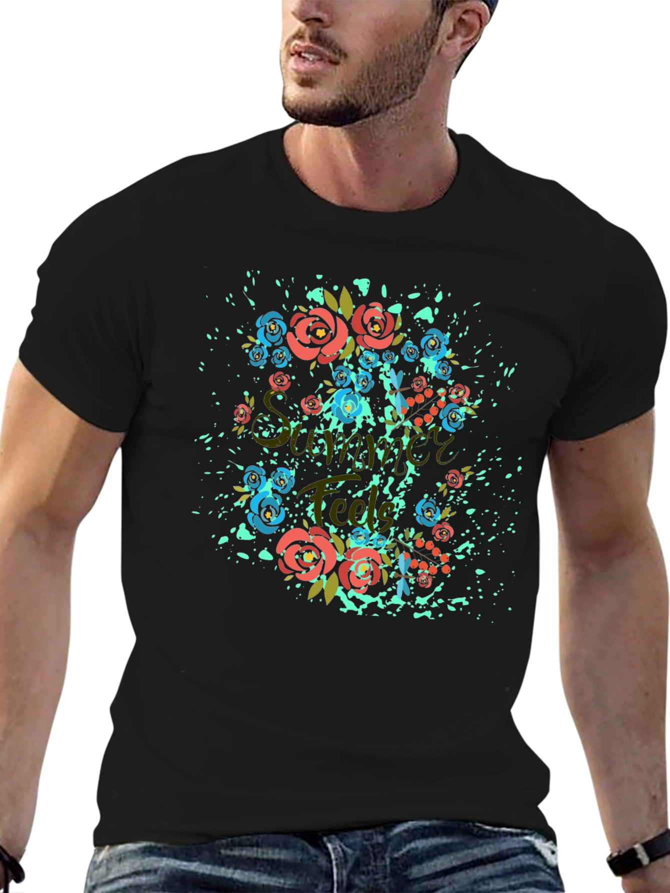 Black Floral Summer T-Shirt - Stylish Black Tee view 6