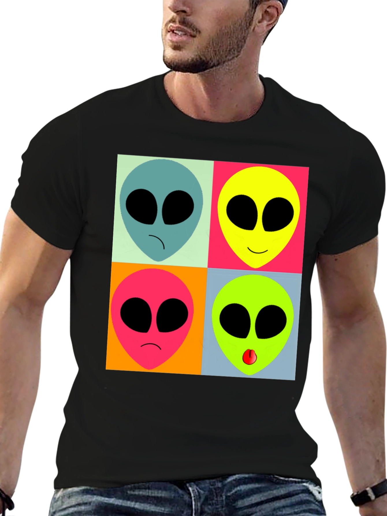 Black Retro Alien Pop Art T-Shirt - Black Graphic Tee view 6