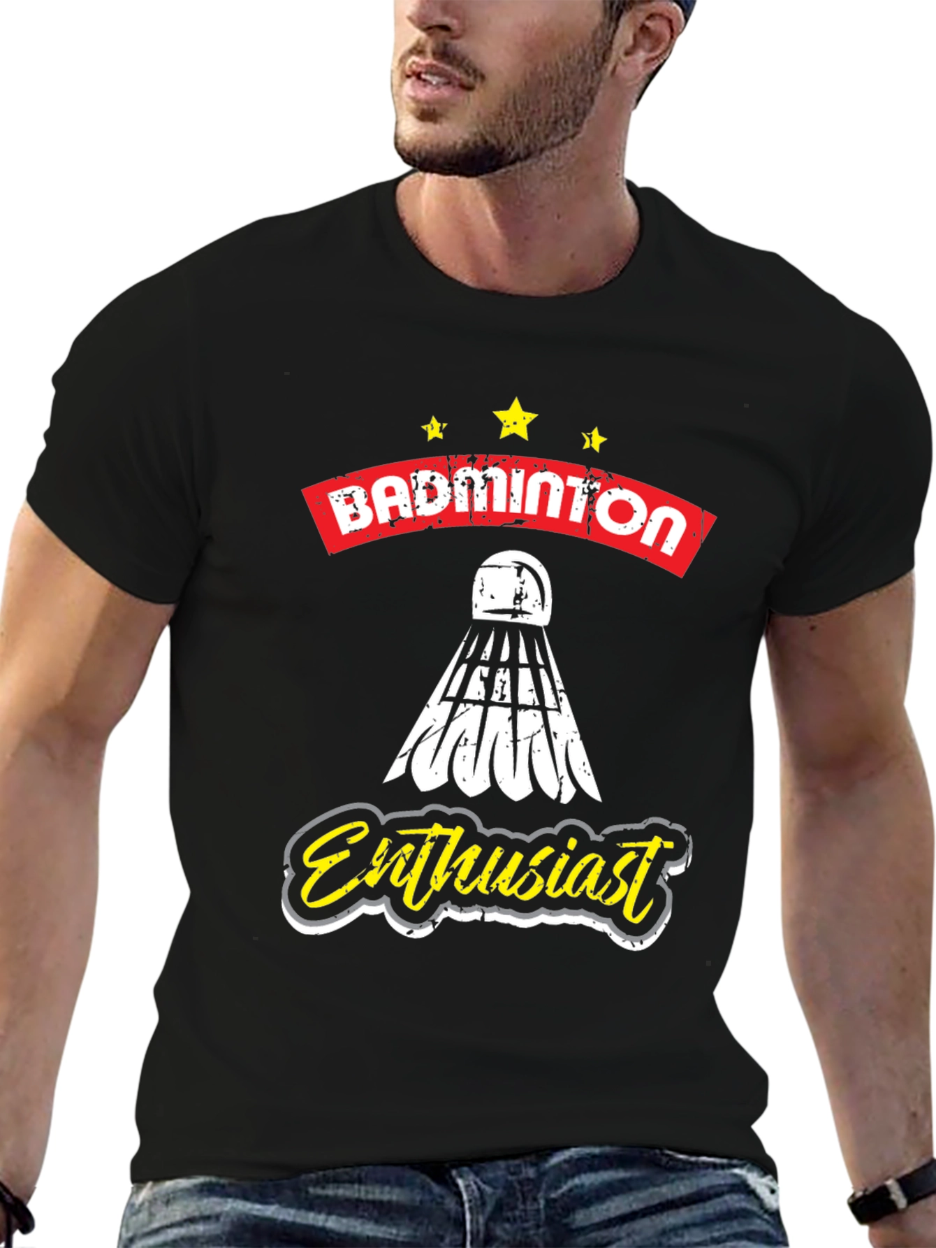 Black Badminton Enthusiast Graphic Tee - Unisex view 6