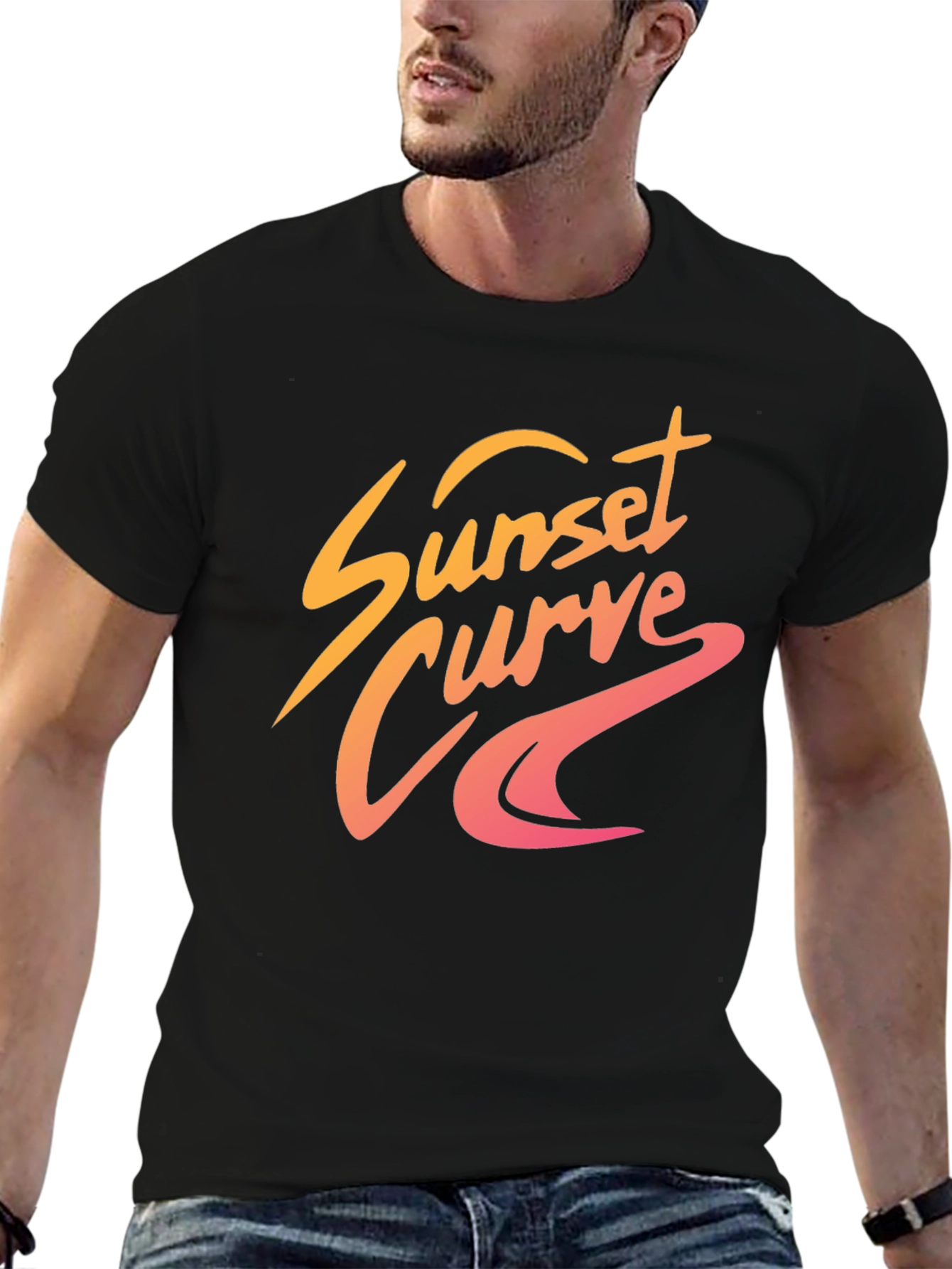 Black Sunset Curve Graphic Tee - Retro Style view 6