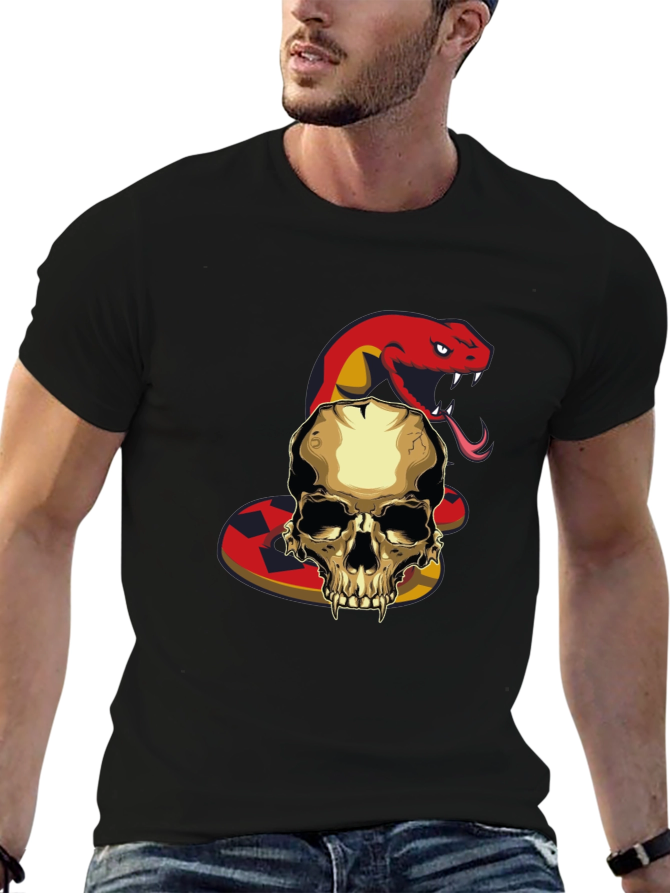 Black Skull and Snake Graphic T-Shirt view 6