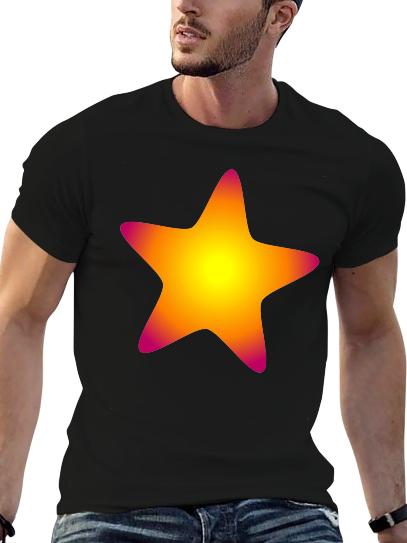 Black Vibrant Star Graphic Tee - Black Cotton Blend view 6