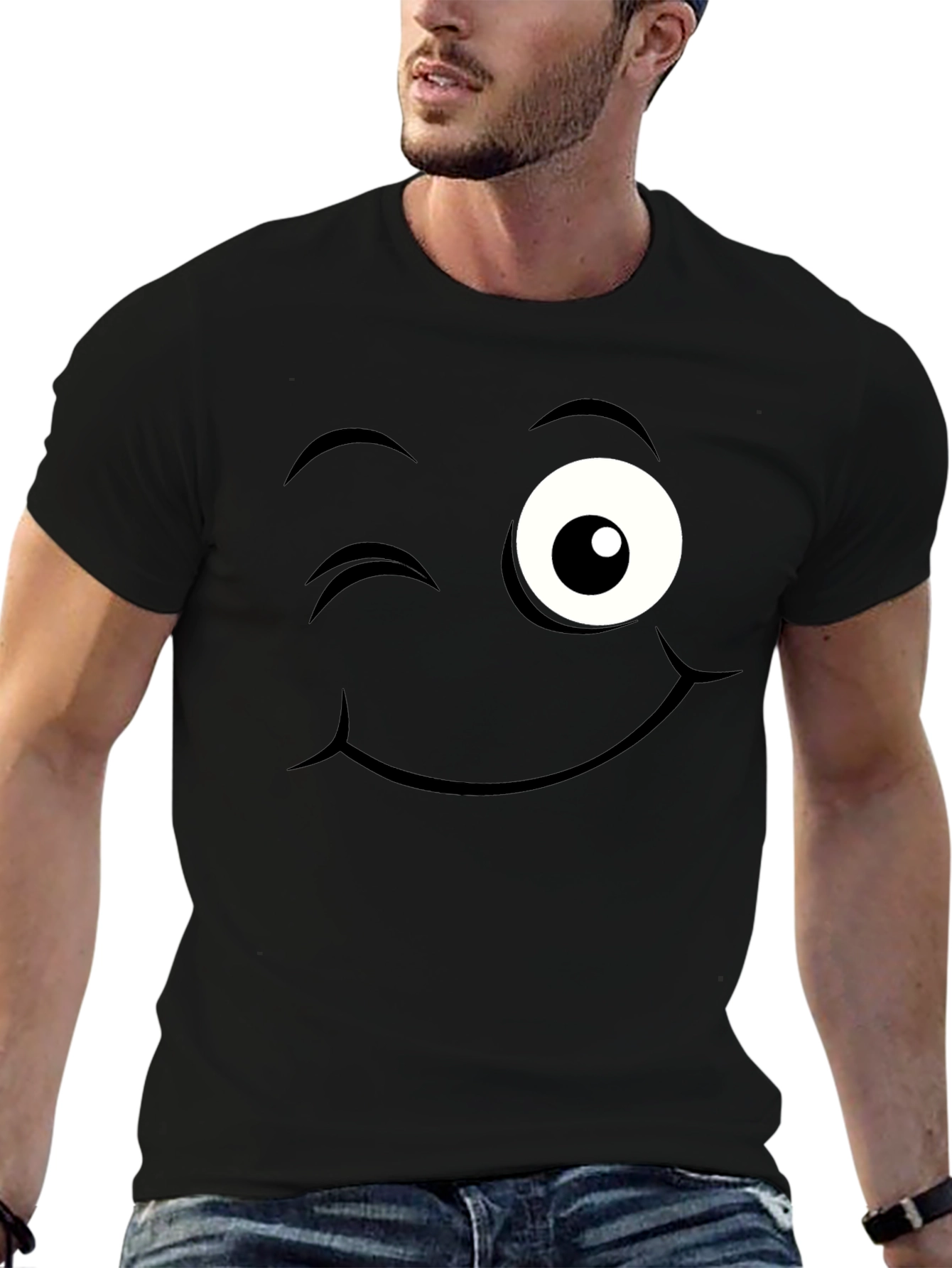 Black Winking Face Graphic Tee - Black view 6