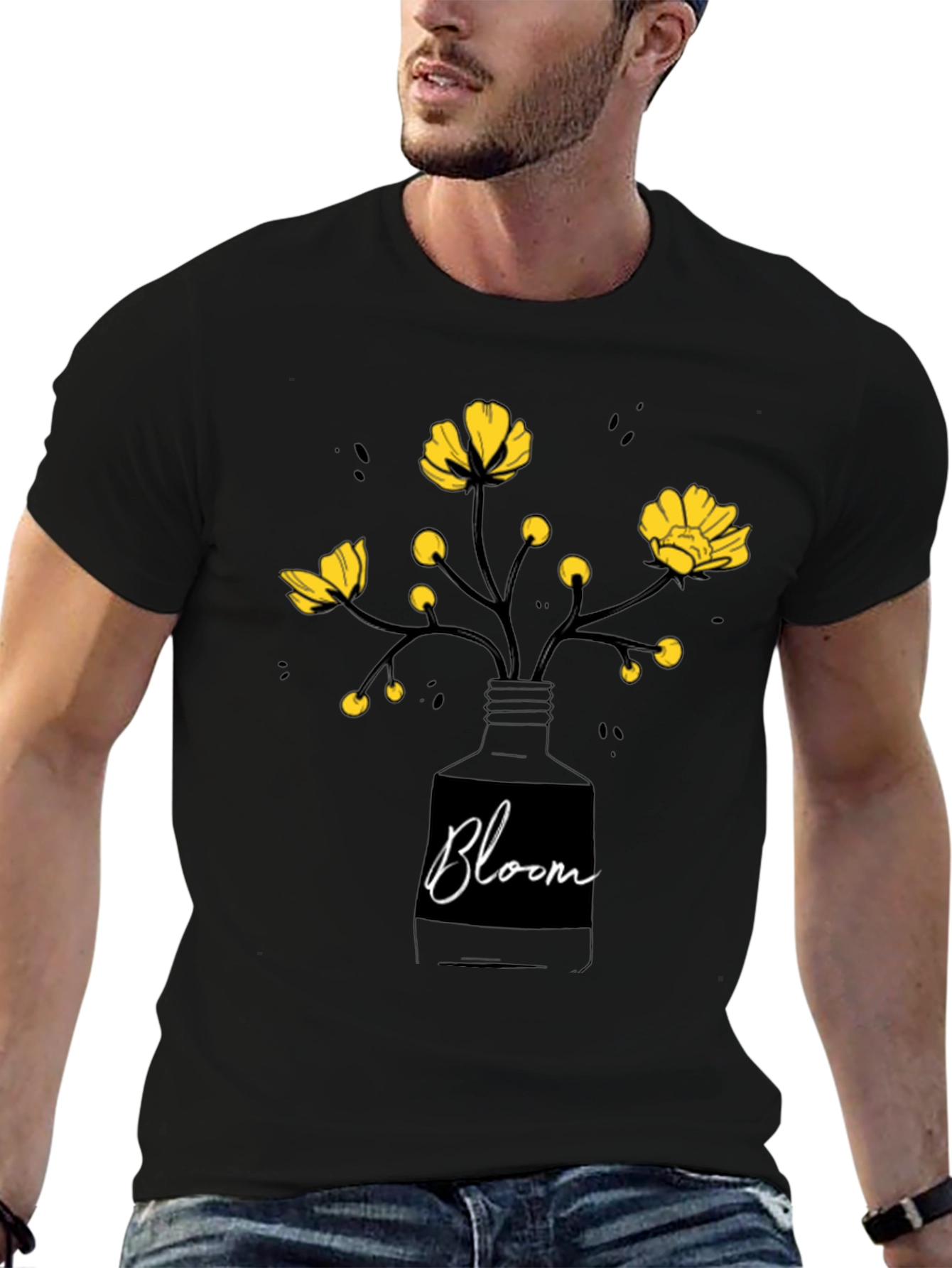 Black Bloom Graphic Tee - Black Cotton T-Shirt view 6
