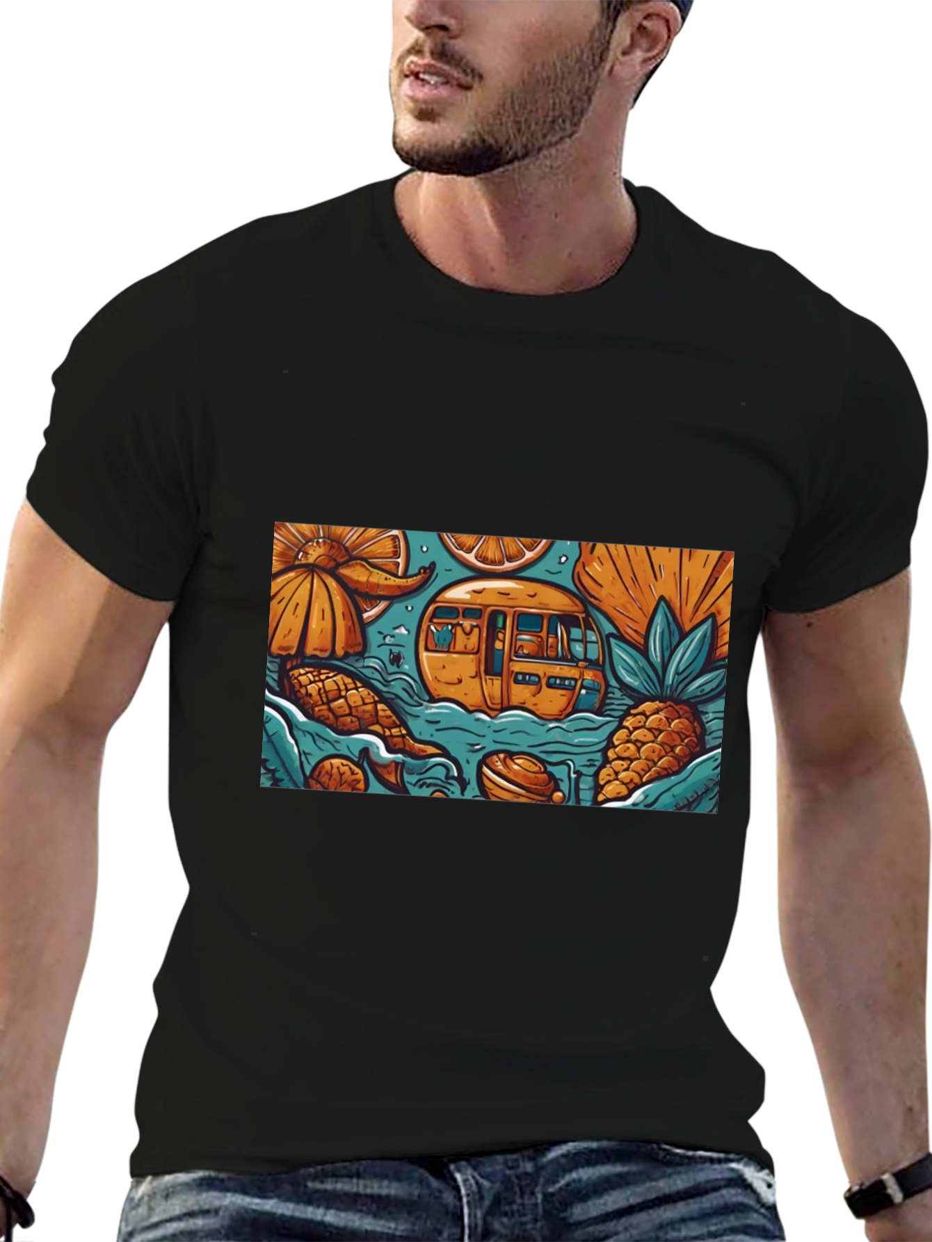 Black Tropical Island Adventure T-Shirt view 6