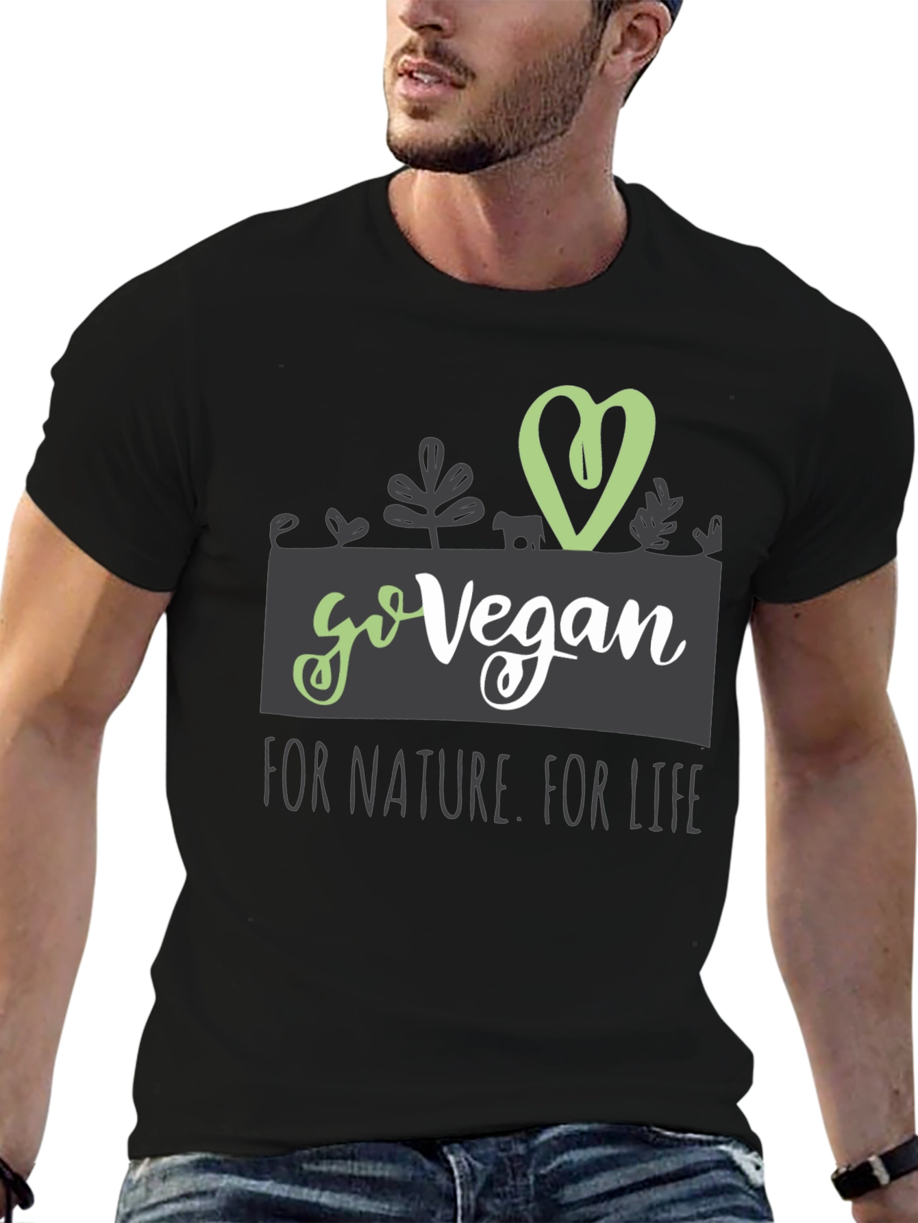 Black Go Vegan T-Shirt - For Nature, For Life - Animal Lover view 6