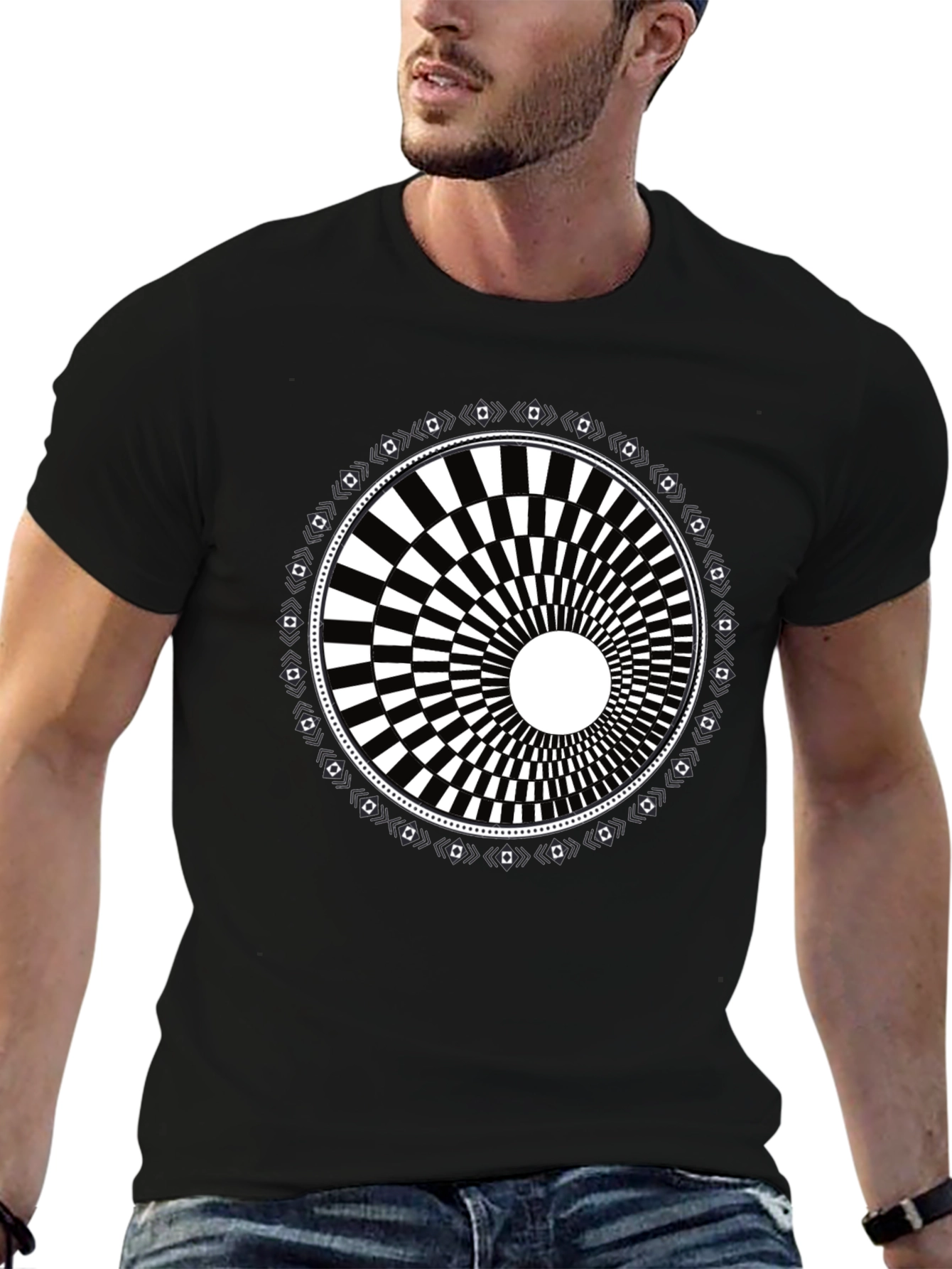 Black Optical Illusion Graphic Tee - Black Cotton Blend view 6