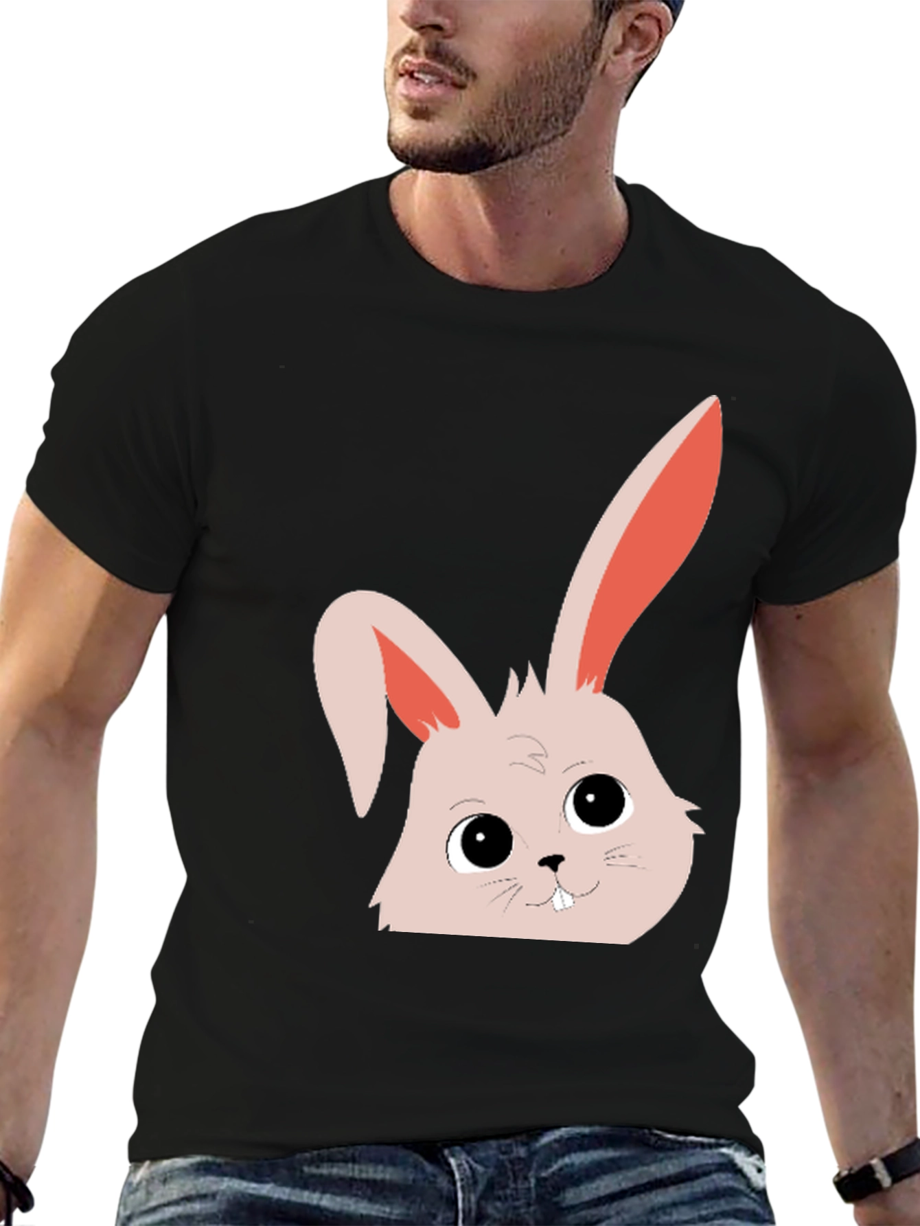 Black Cute Bunny Graphic Tee - Black Cotton Blend view 6