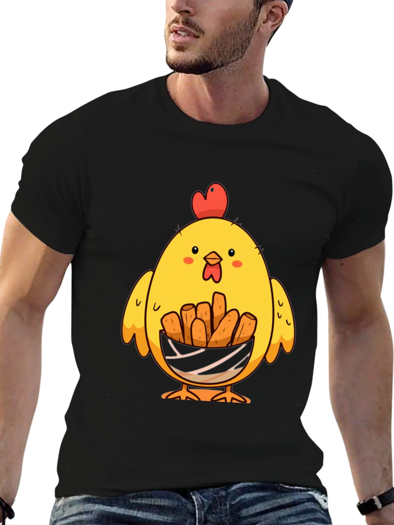 Black Chicken Nugget Lover T-Shirt - Cute Cartoon Chick view 6
