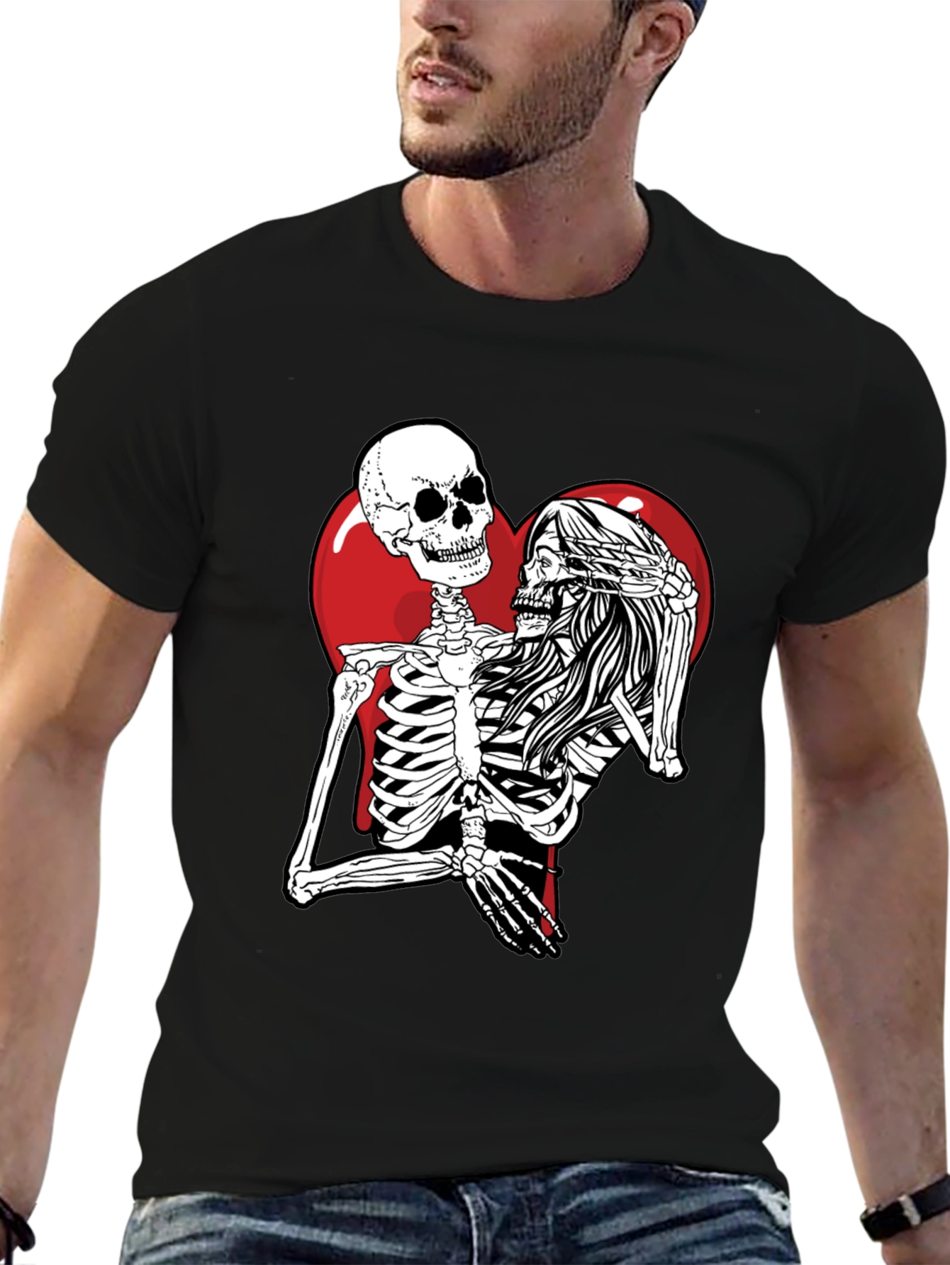 Black Skeleton Love Black T-Shirt - Unique Graphic Tee view 6