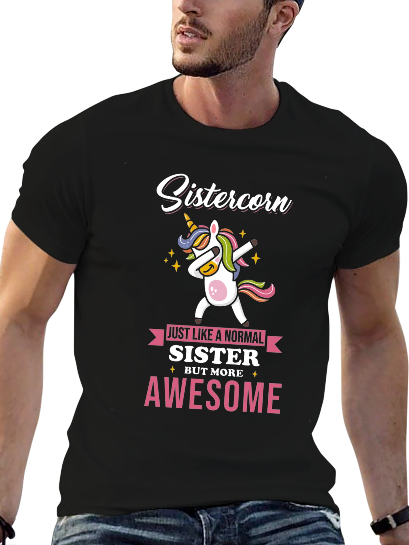 Black Sistercorn Awesome Unicorn Dabbing T-Shirt view 6
