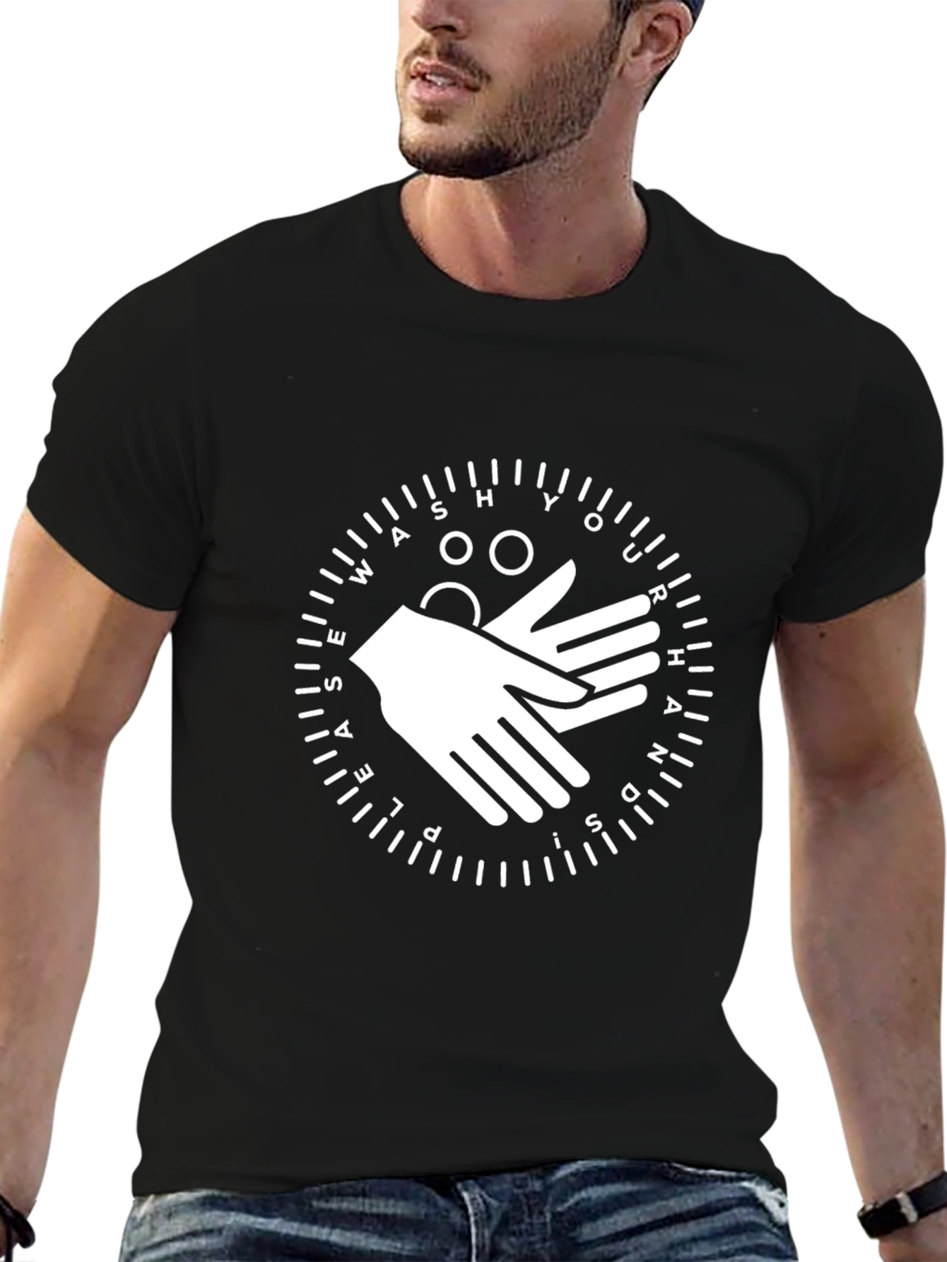 Black Wash Your Hands T-Shirt - Cleanliness Matters! view 6