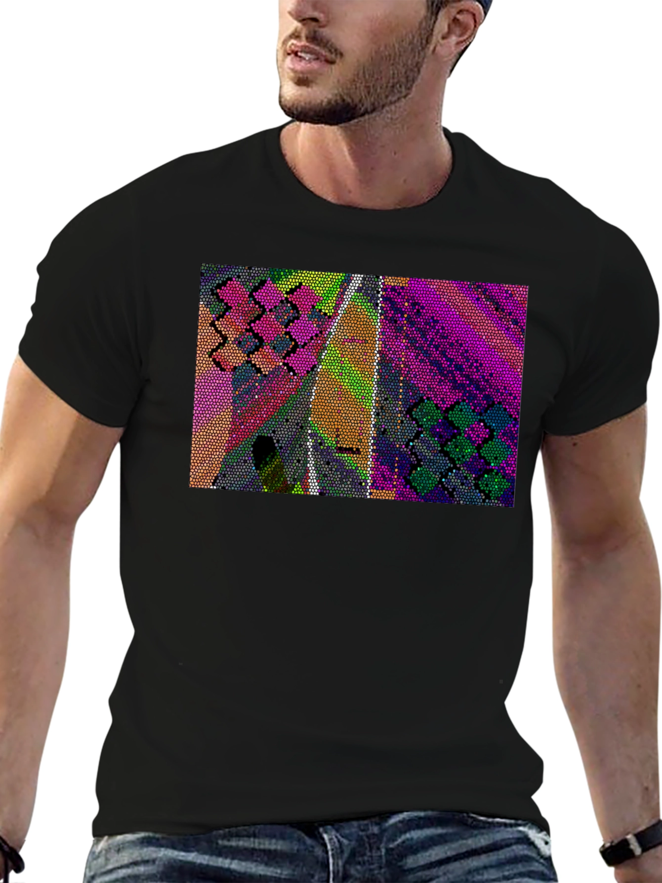 Black Abstract Mosaic T-Shirt view 6
