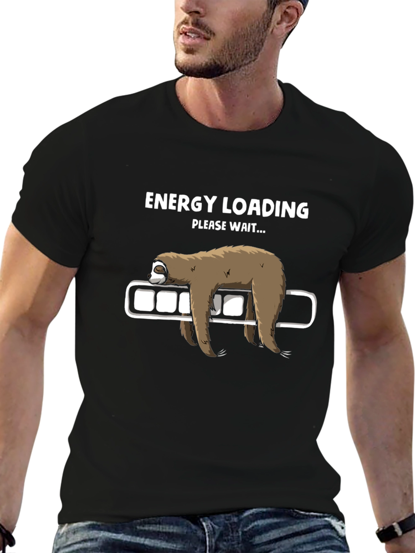 Black Energy Loading Sloth Graphic T-Shirt - Relaxed Fit view 6