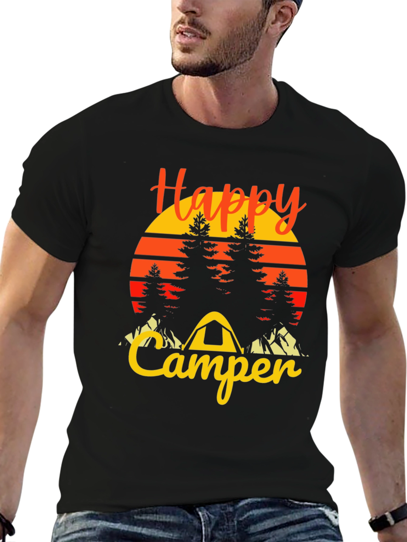 Black Happy Camper Graphic Tee - Outdoor Adventure Shirt view 6