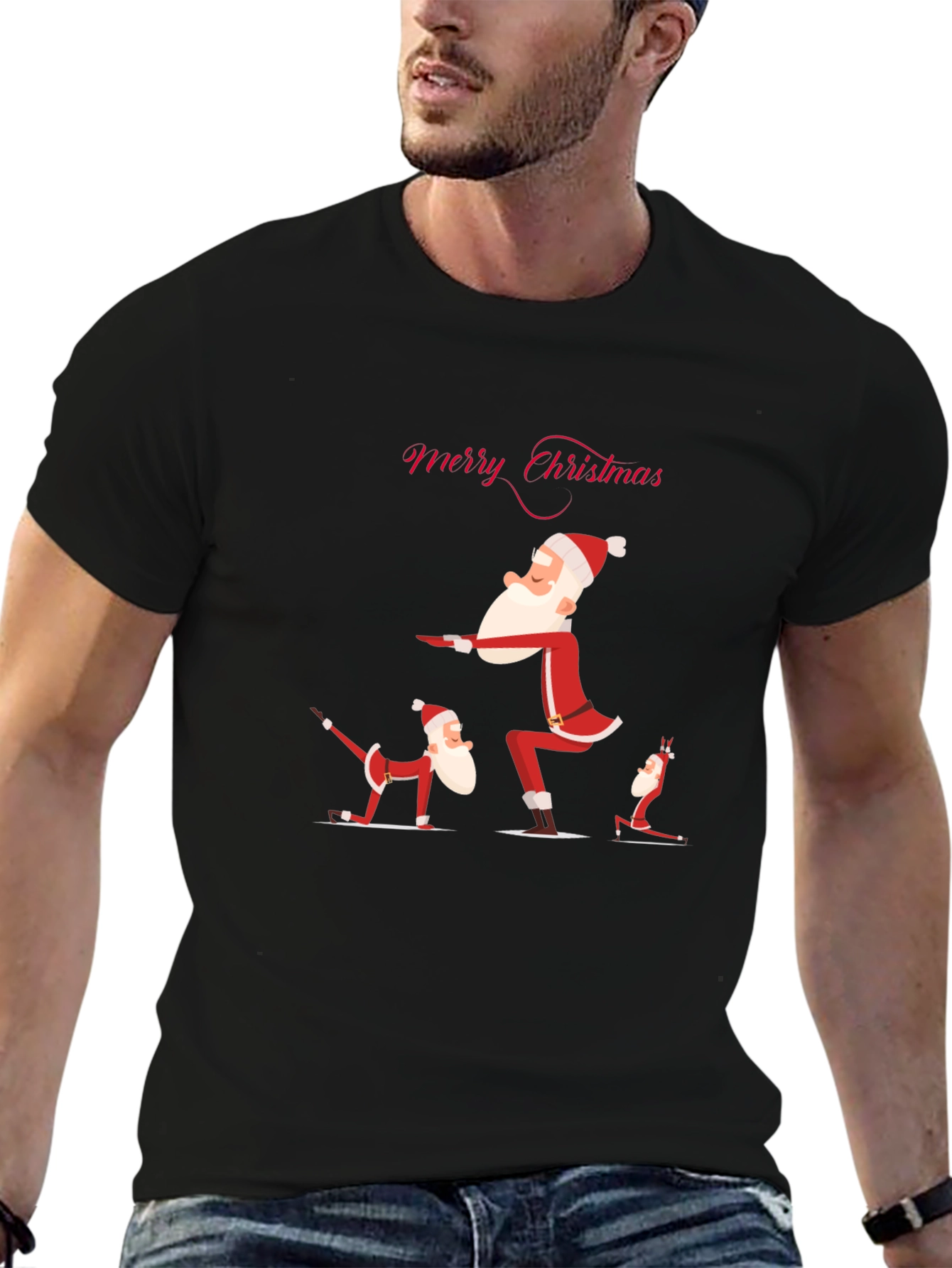 Black Yoga Santa Christmas T-Shirt view 6