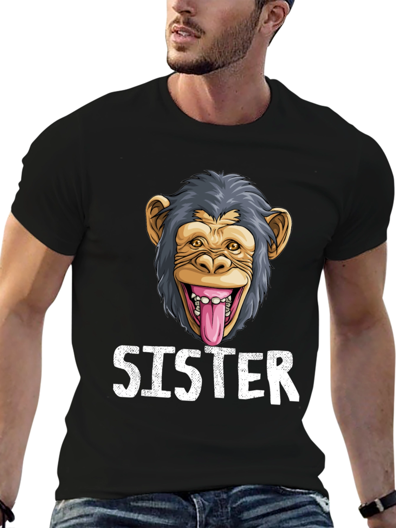 Black Sister Monkey Graphic T-Shirt - Fun & Unique! view 6