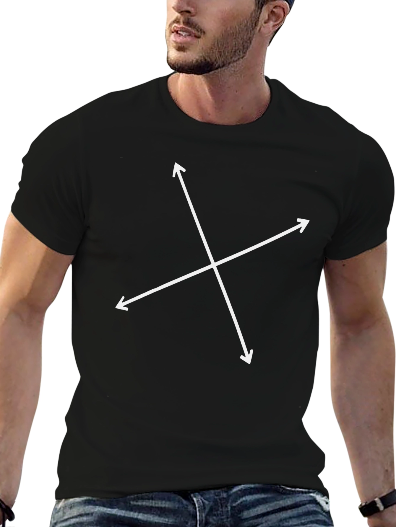 Black Men's Black T-Shirt with Arrow Cross Design view 6