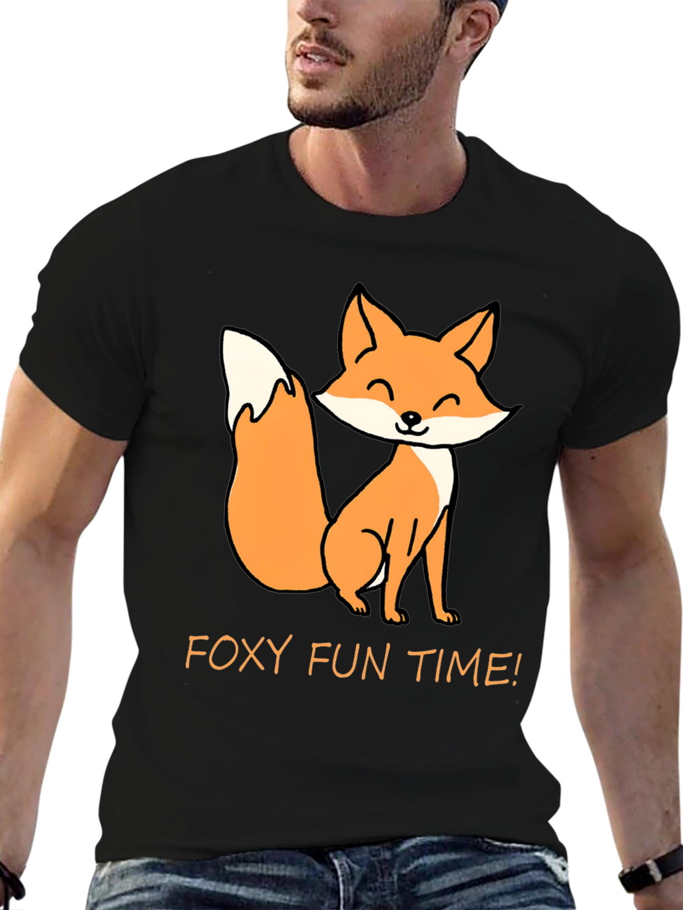 Black Foxy Fun Time T-Shirt - Cute Cartoon Fox Tee view 6