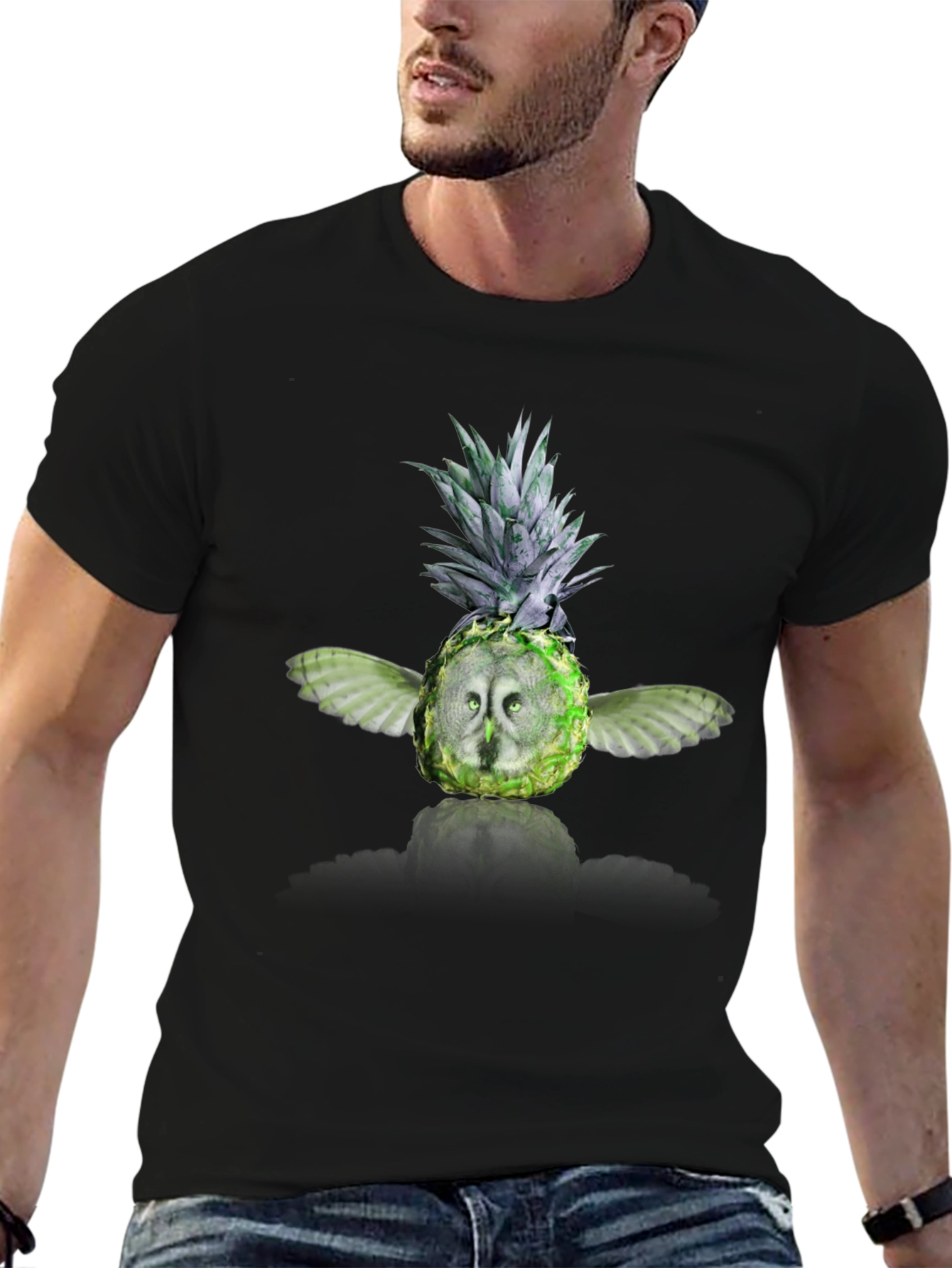 Black Pineapple Owl Graphic Tee - Men's Black T-Shirt view 6