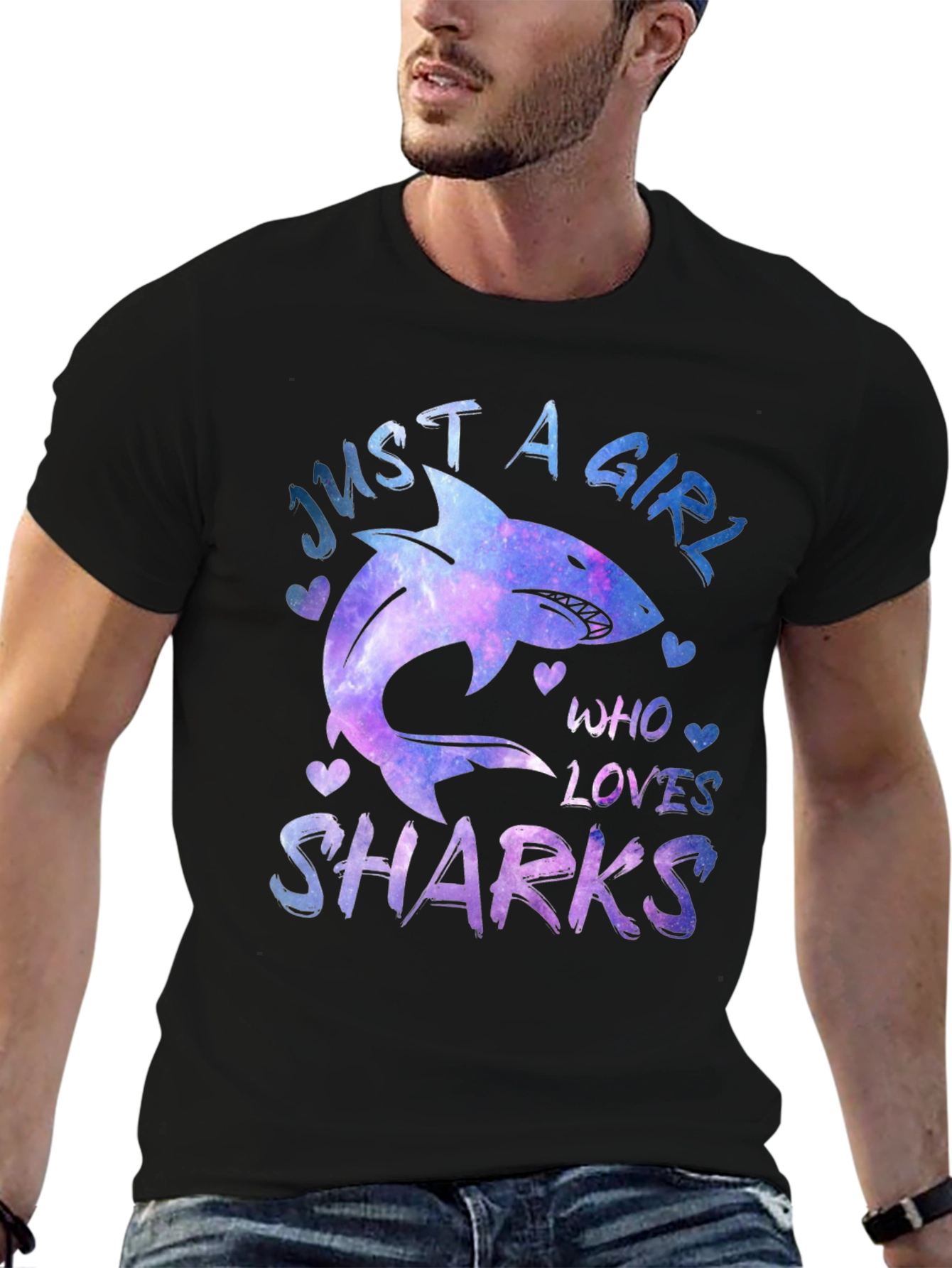 Black Just A Girl Who Loves Sharks Graphic Tee view 6