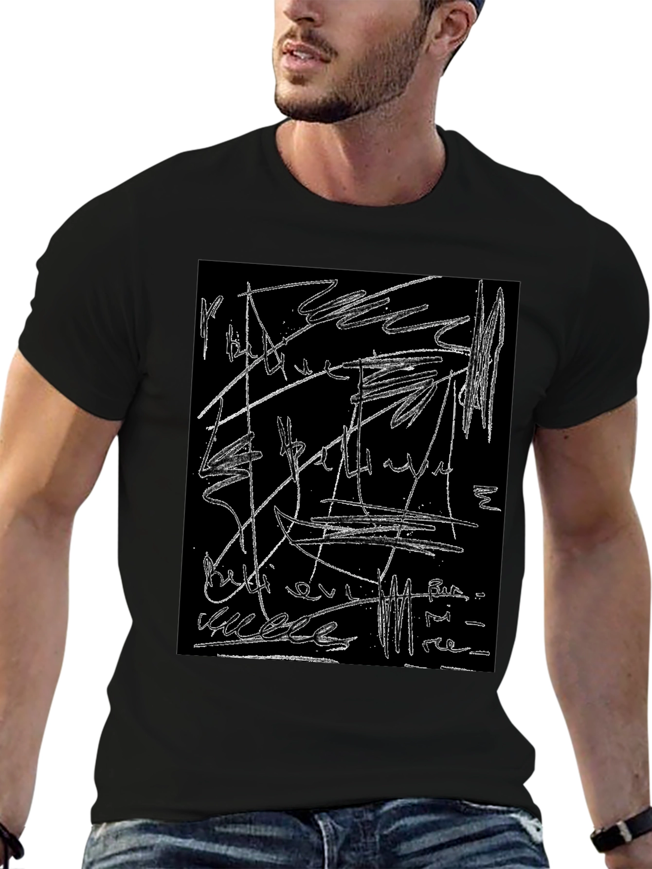 Black Abstract Scribble Graphic Black T-Shirt view 6