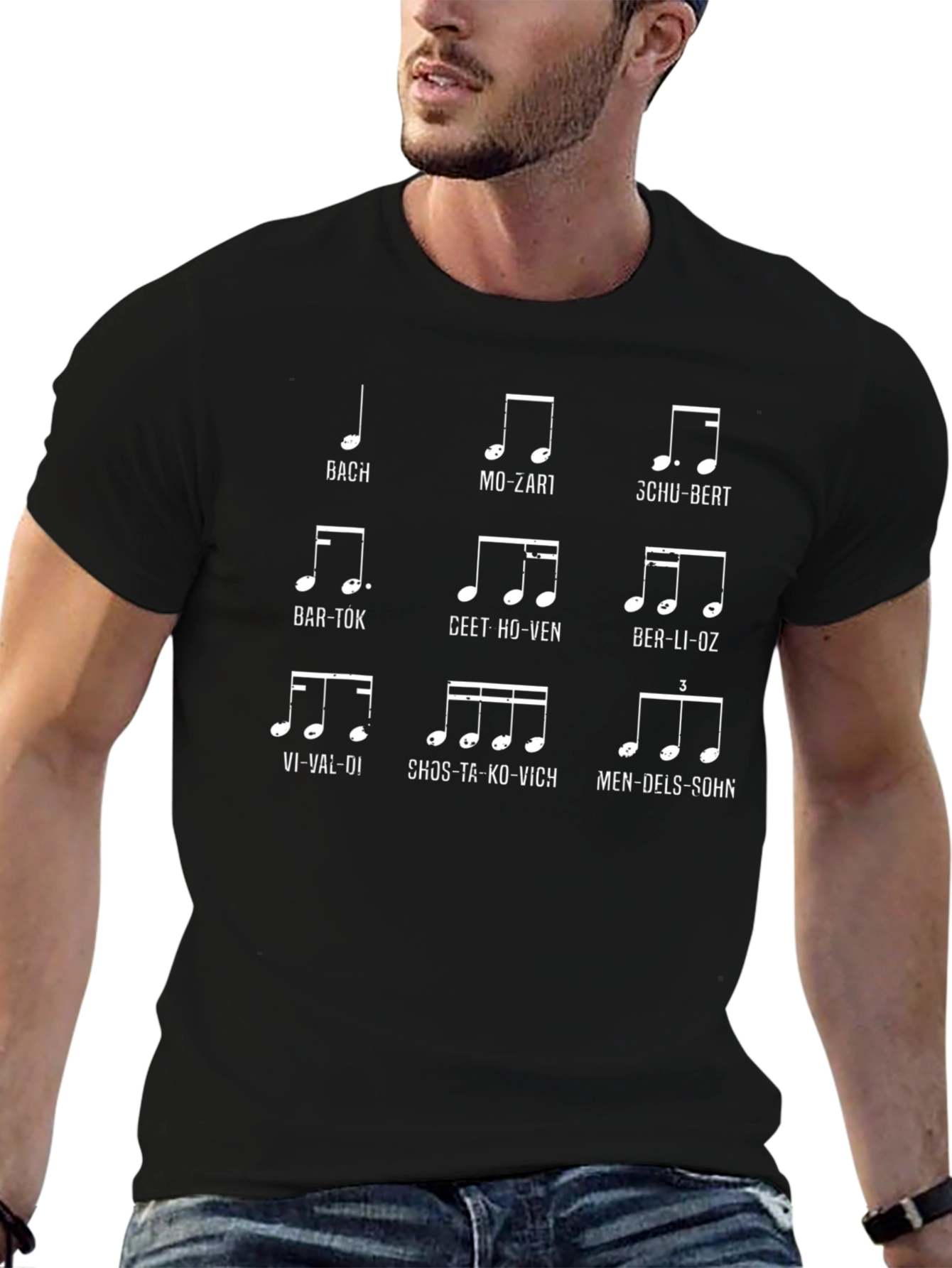 Black Composer Music Note T-Shirt view 6