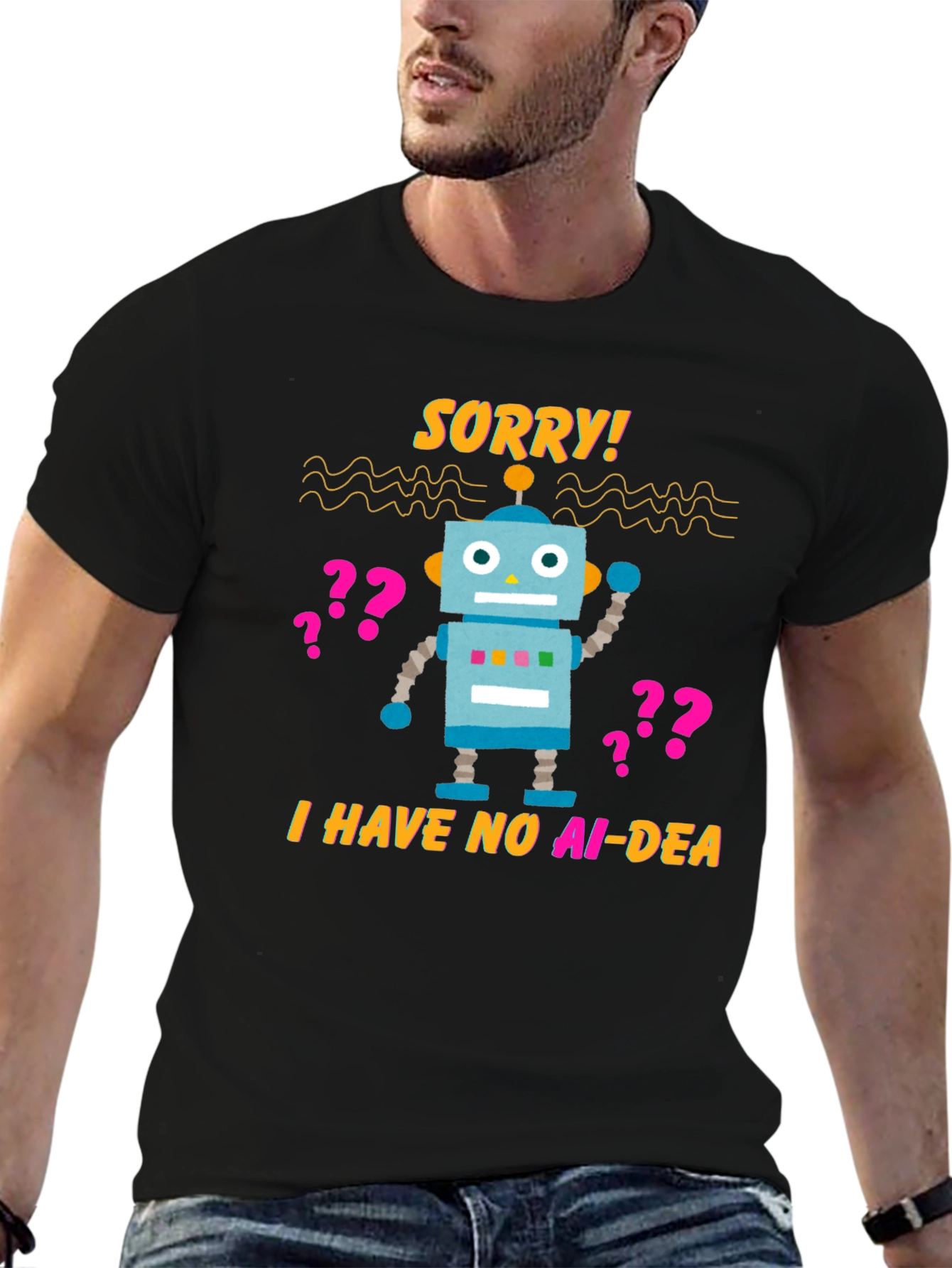 Black AI-DEA Robot T-Shirt view 6