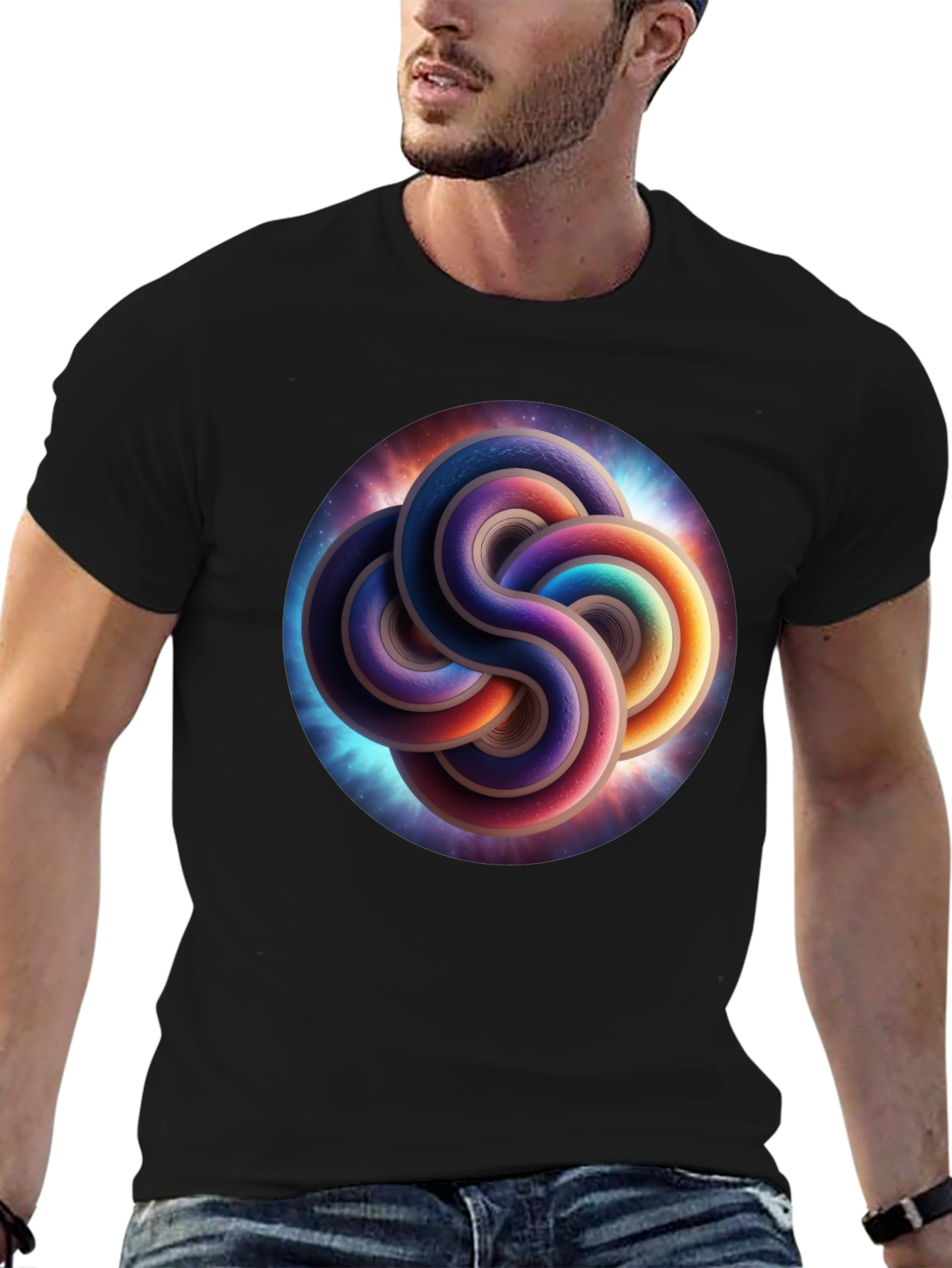 Black Cosmic Knot T-Shirt - Black, Unique Design view 6