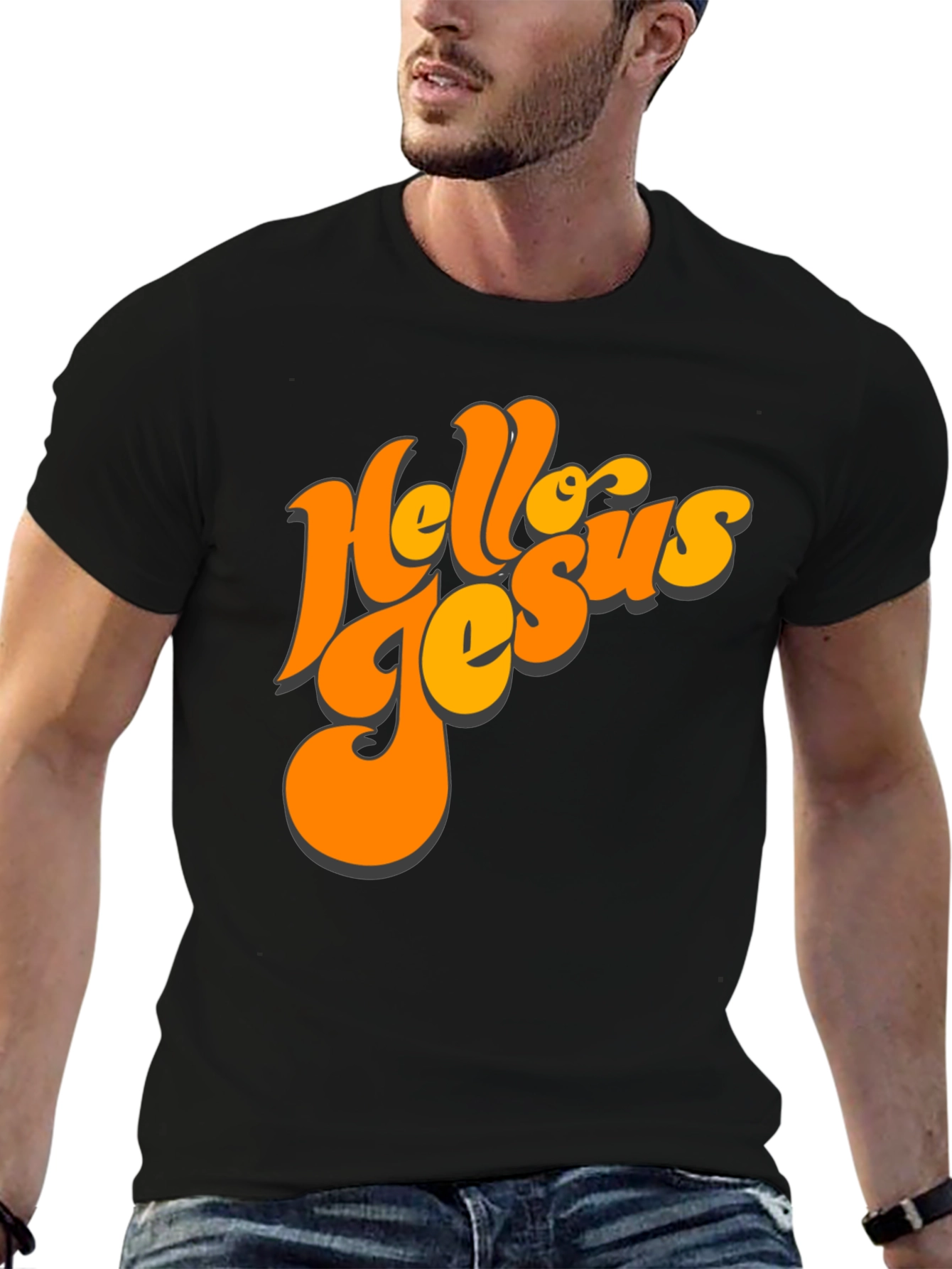 Black Retro Hello Jesus Graphic Tee view 6