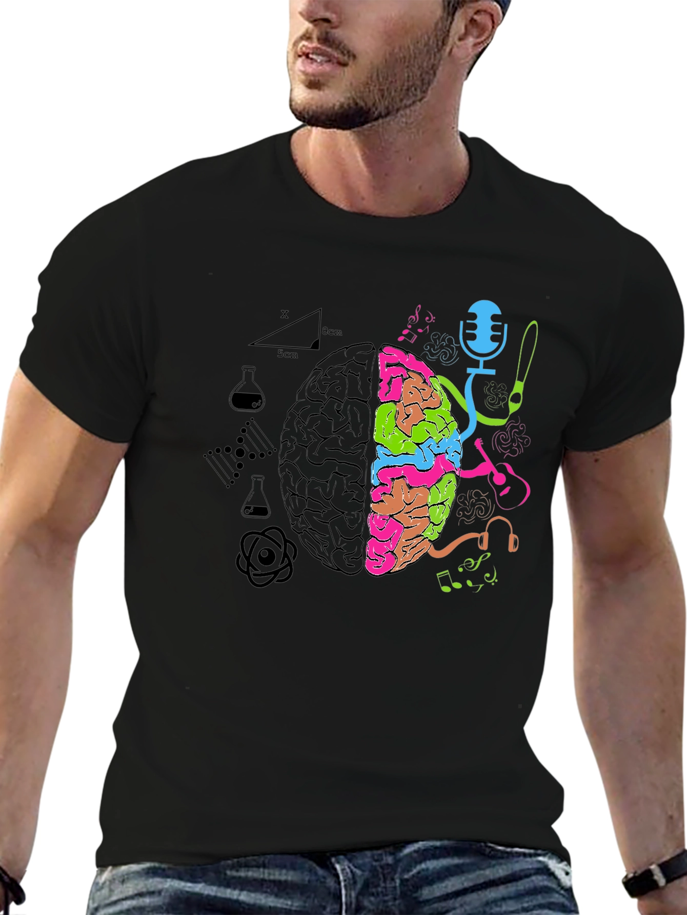 Black Brain Art vs Science T-Shirt view 6