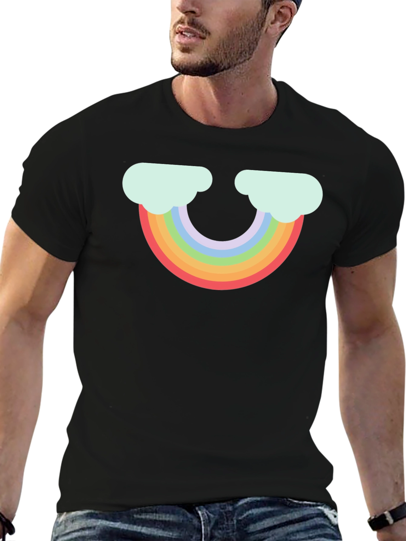 Black Rainbow Cloud Graphic Black T-Shirt view 6