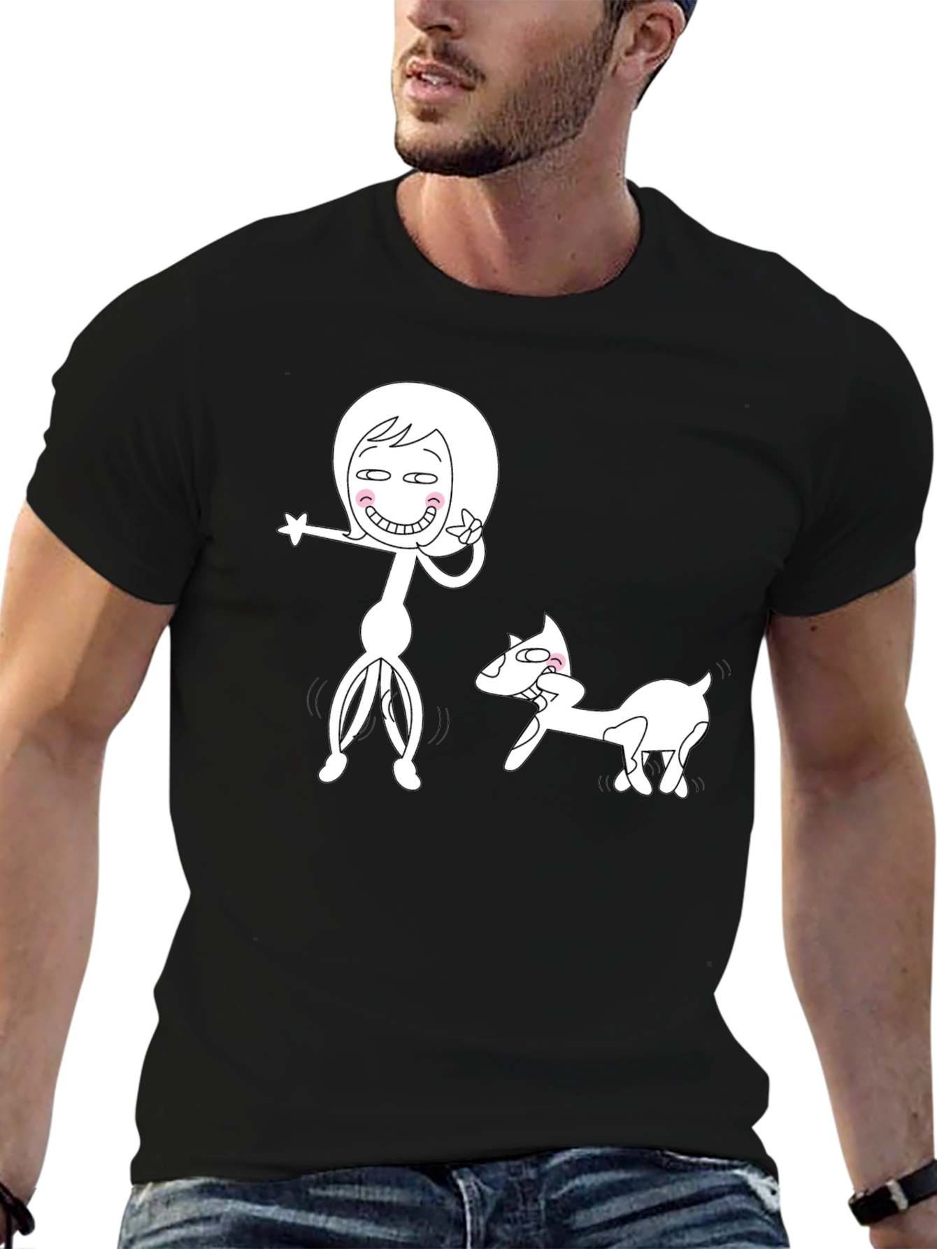 Black Funny Cartoon Graphic Black T-Shirt view 6