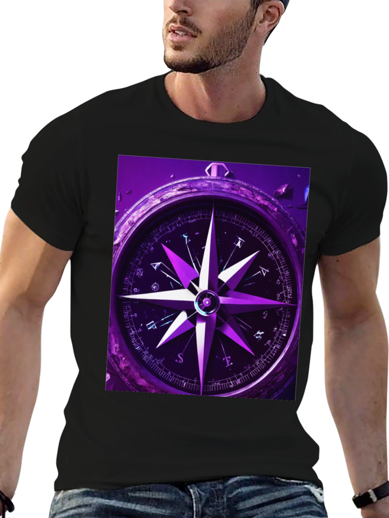 Black Compass Graphic T-Shirt - Black Cotton Tee view 6