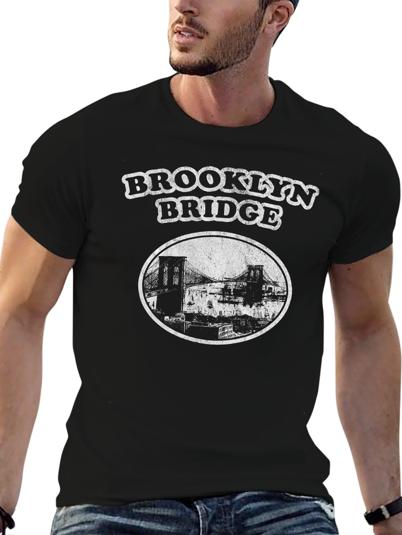 Black Brooklyn Bridge Graphic Tee - Black Cotton T-Shirt view 6