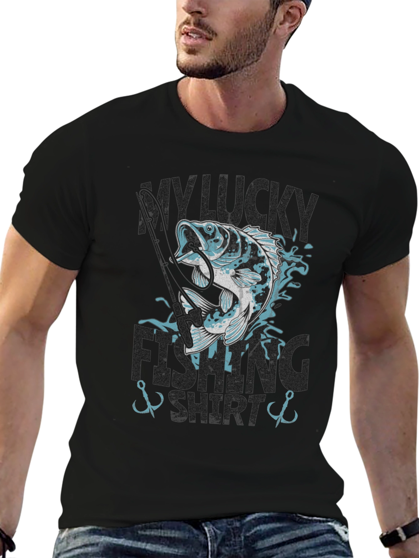 Black My Lucky Fishing Shirt - Graphic Tee for Anglers view 6