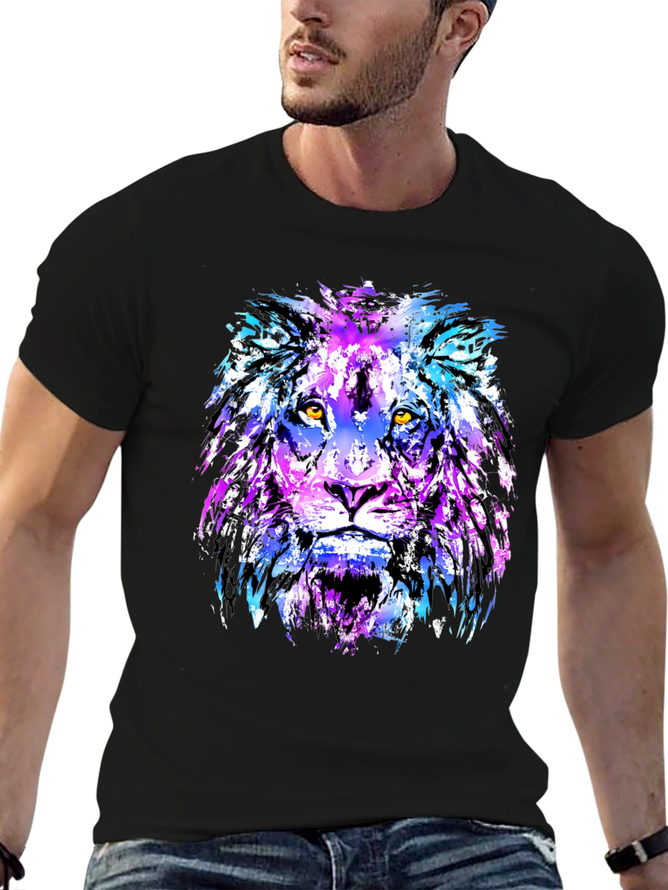 Black Vivid Lion Graphic Tee - Men's Black T-Shirt view 6