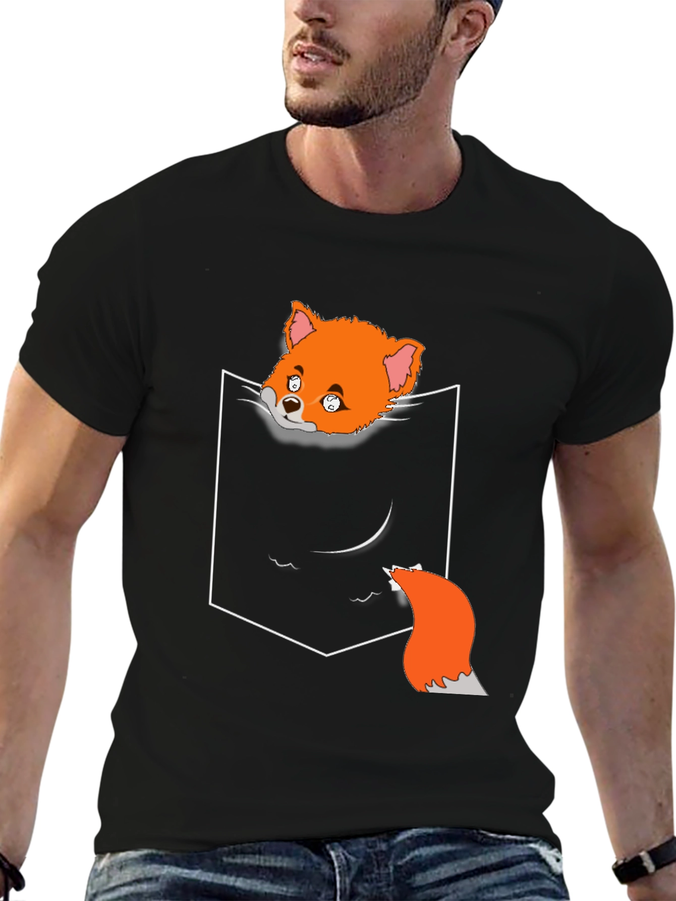 Black Fox in Pocket Graphic T-Shirt view 6