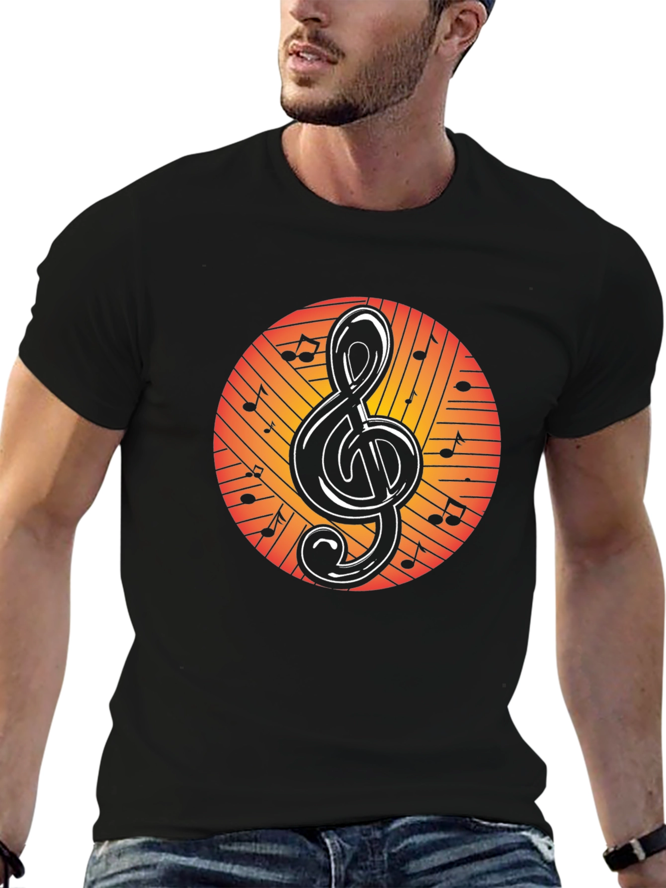 Black Musical Treble Clef Graphic Tee - Black Cotton view 6