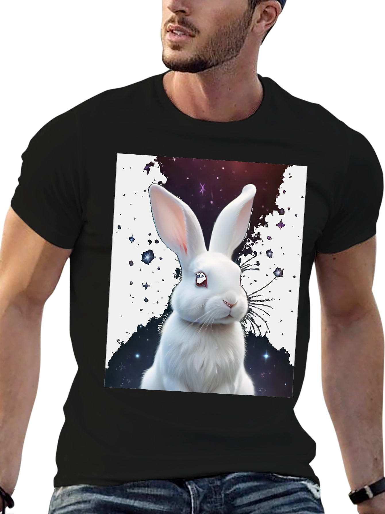 Black Cosmic Bunny T-Shirt - Unique Galaxy Rabbit Design view 6