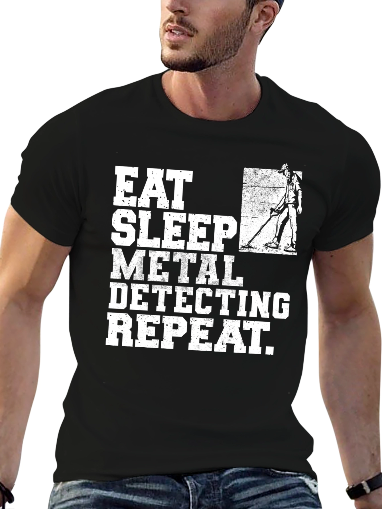 Black Eat Sleep Metal Detecting Repeat T-Shirt view 6