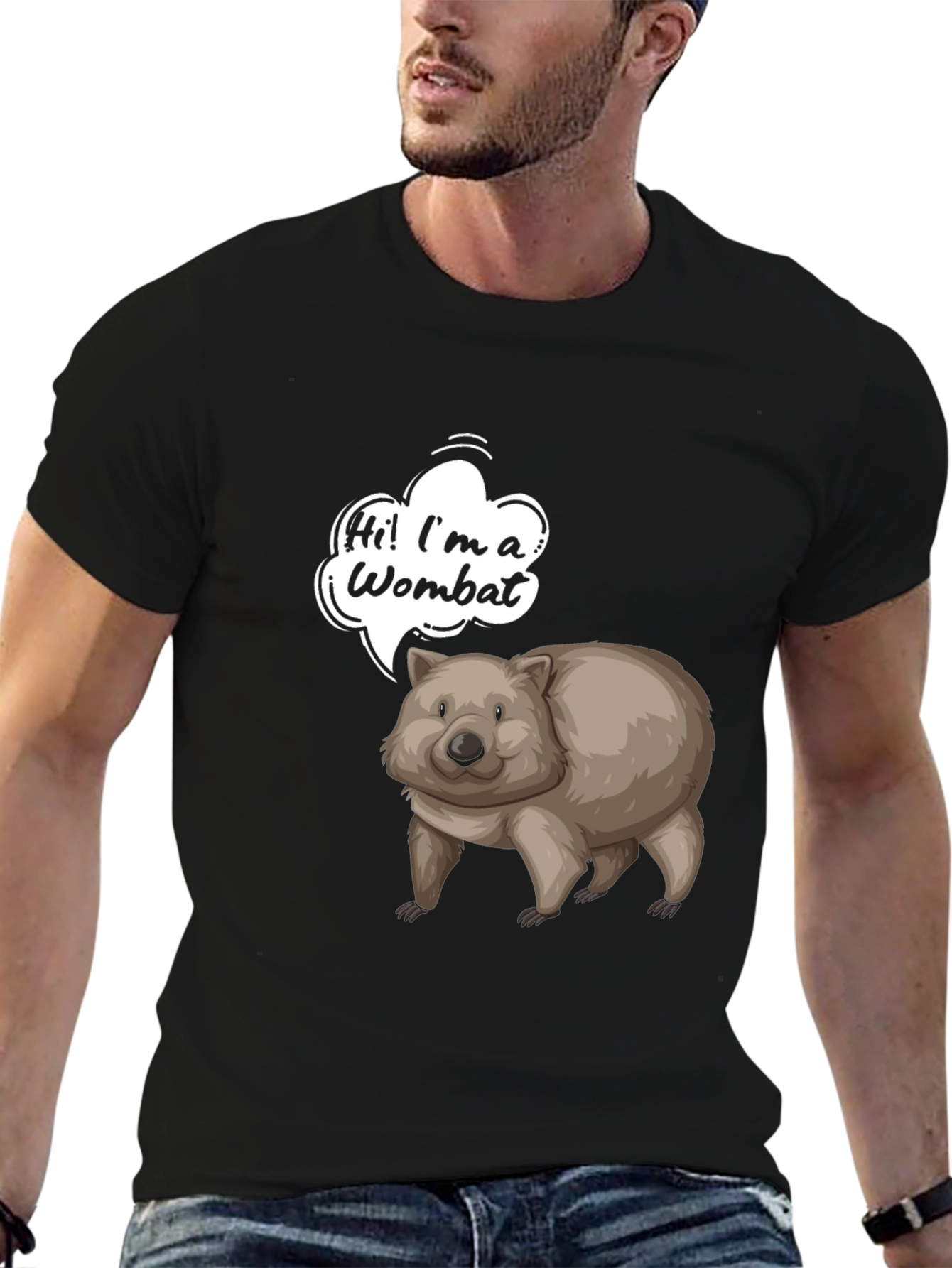 Black Wombat T-Shirt - Cartoon Animal Graphic Tee view 6