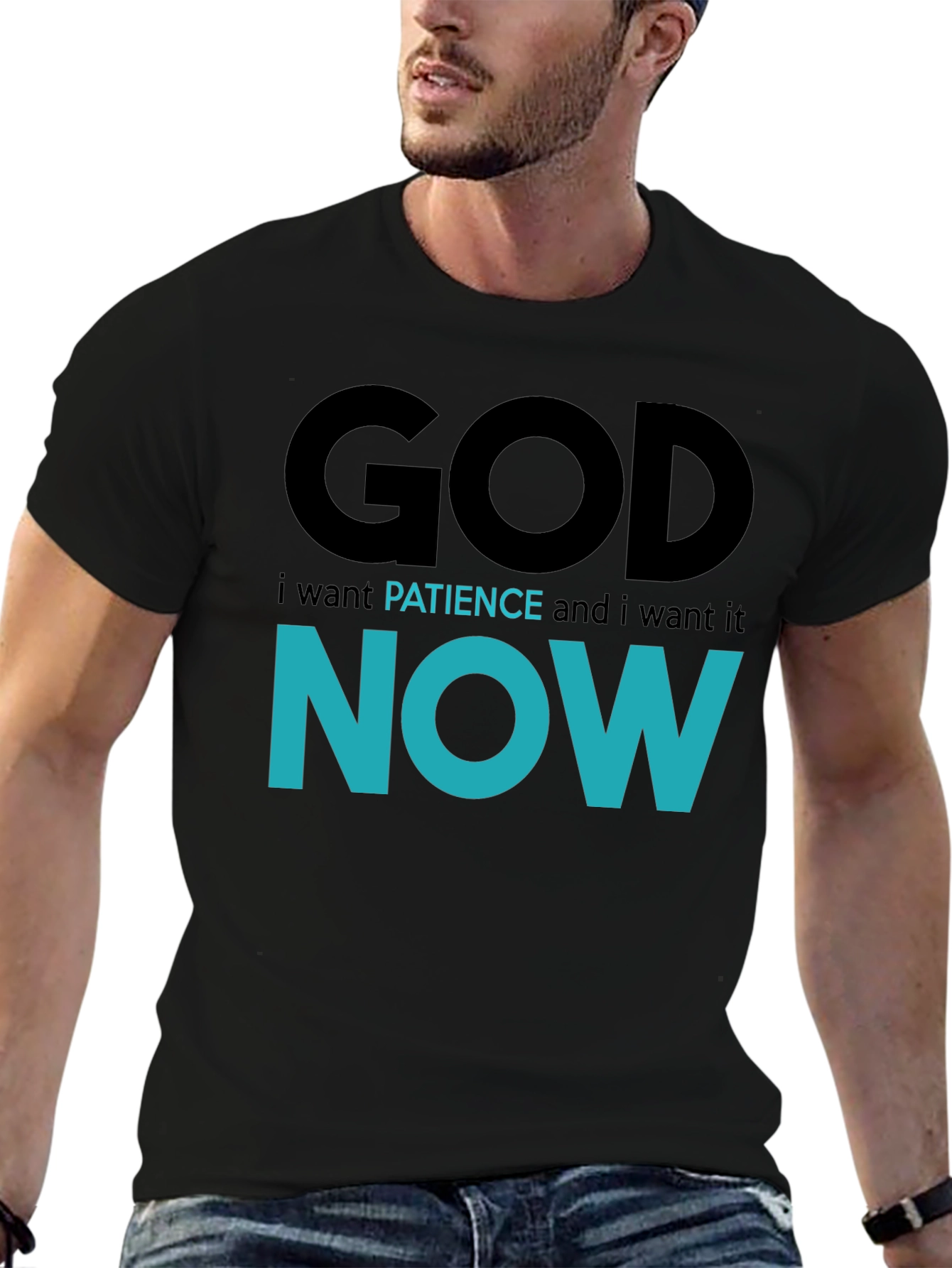 Black God Patience Now T-Shirt - Funny Sarcastic Graphic Tee view 6