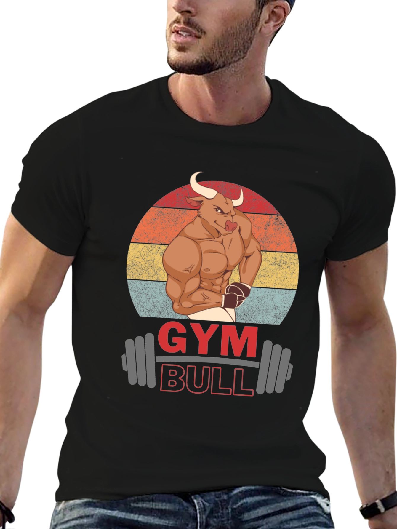 Black Gym Bull Graphic T-Shirt - Muscle & Fitness Tee view 6