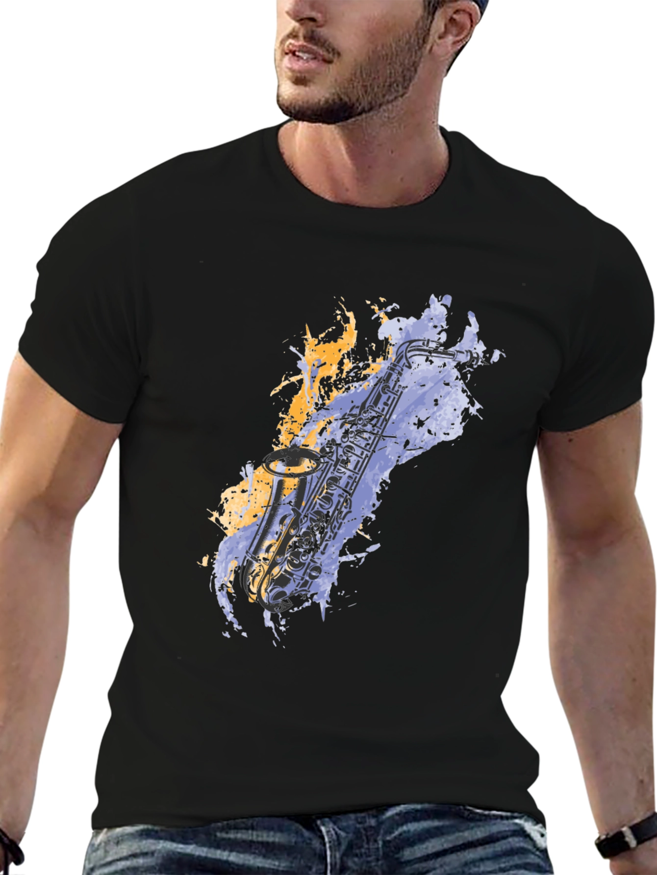 Black Saxophone Graphic T-Shirt - Cool Musician Tee view 6