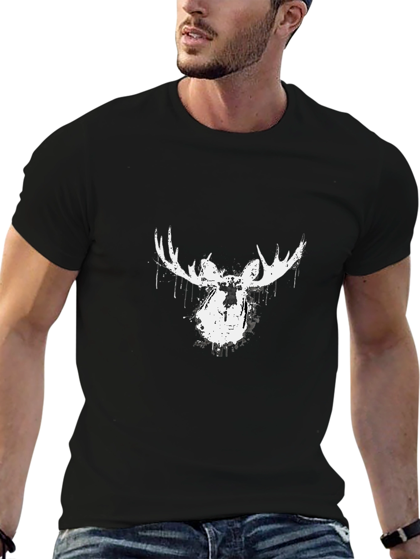 Black Black Moose Graphic T-Shirt for Men view 6