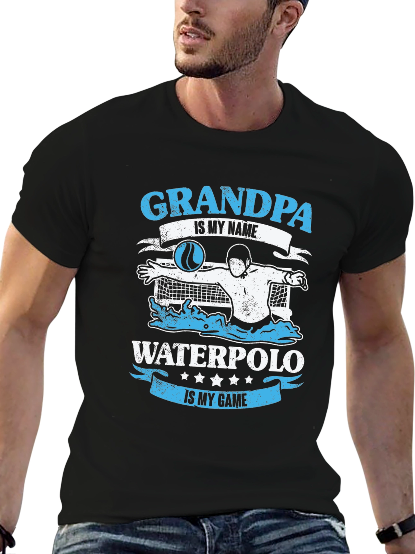 Black Grandpa Water Polo T-Shirt - Gift for Water Polo Grandpas view 6